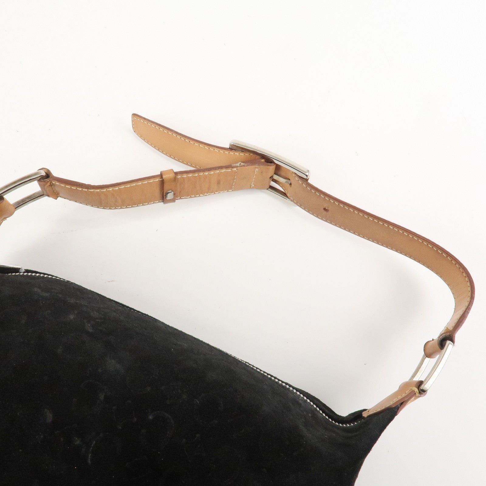 CELINE C Macadam Leather Suede Shoulder Bag Hand Bag Black Brown