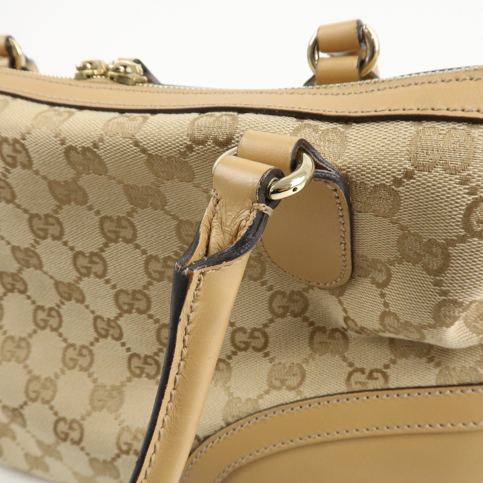 GUCCI Horsebit Sherry GG Canvas Leather Tote Bag Beige 232936 Used