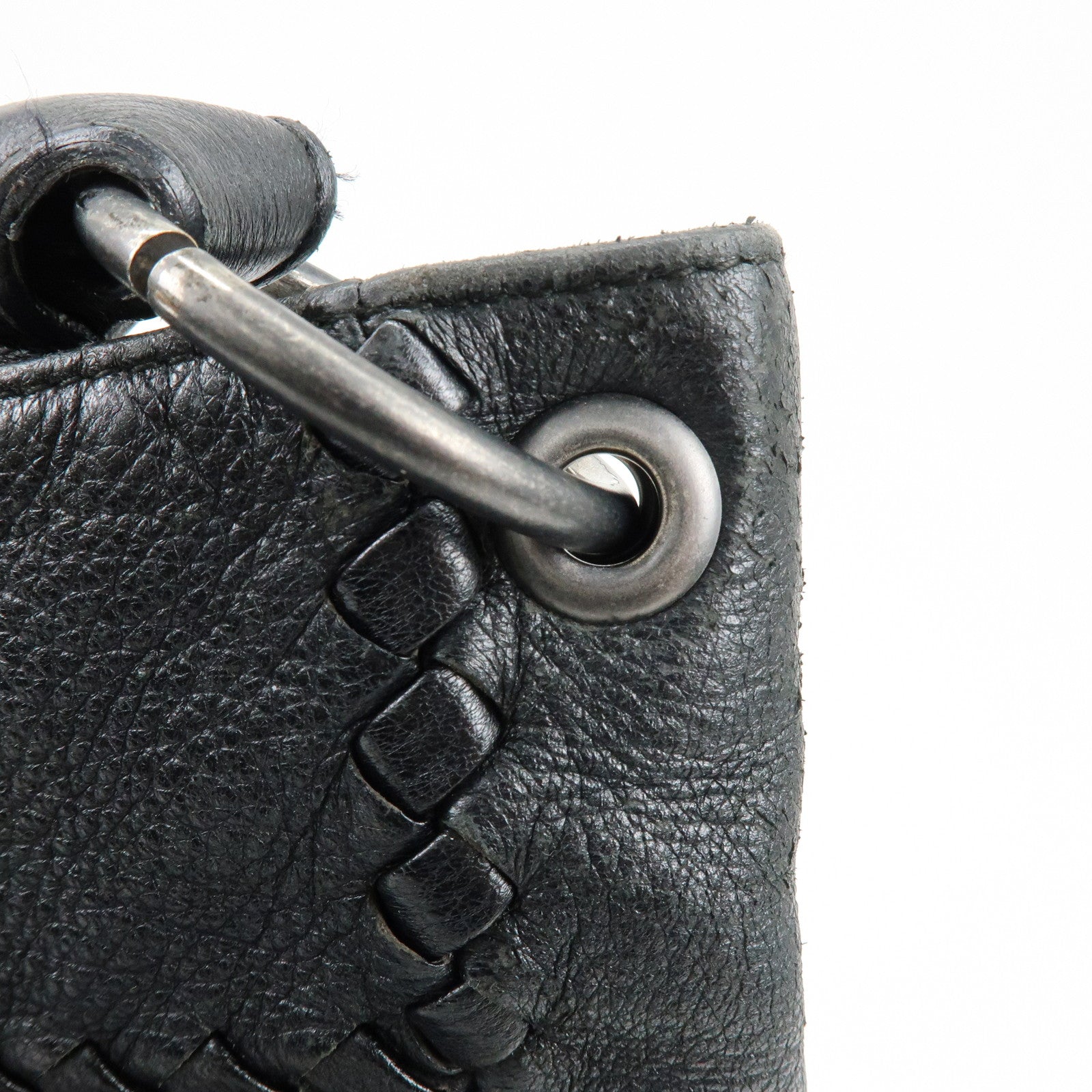 BOTTEGA VENETA Cervo Leather Shoulder Bag Hand Bag Black