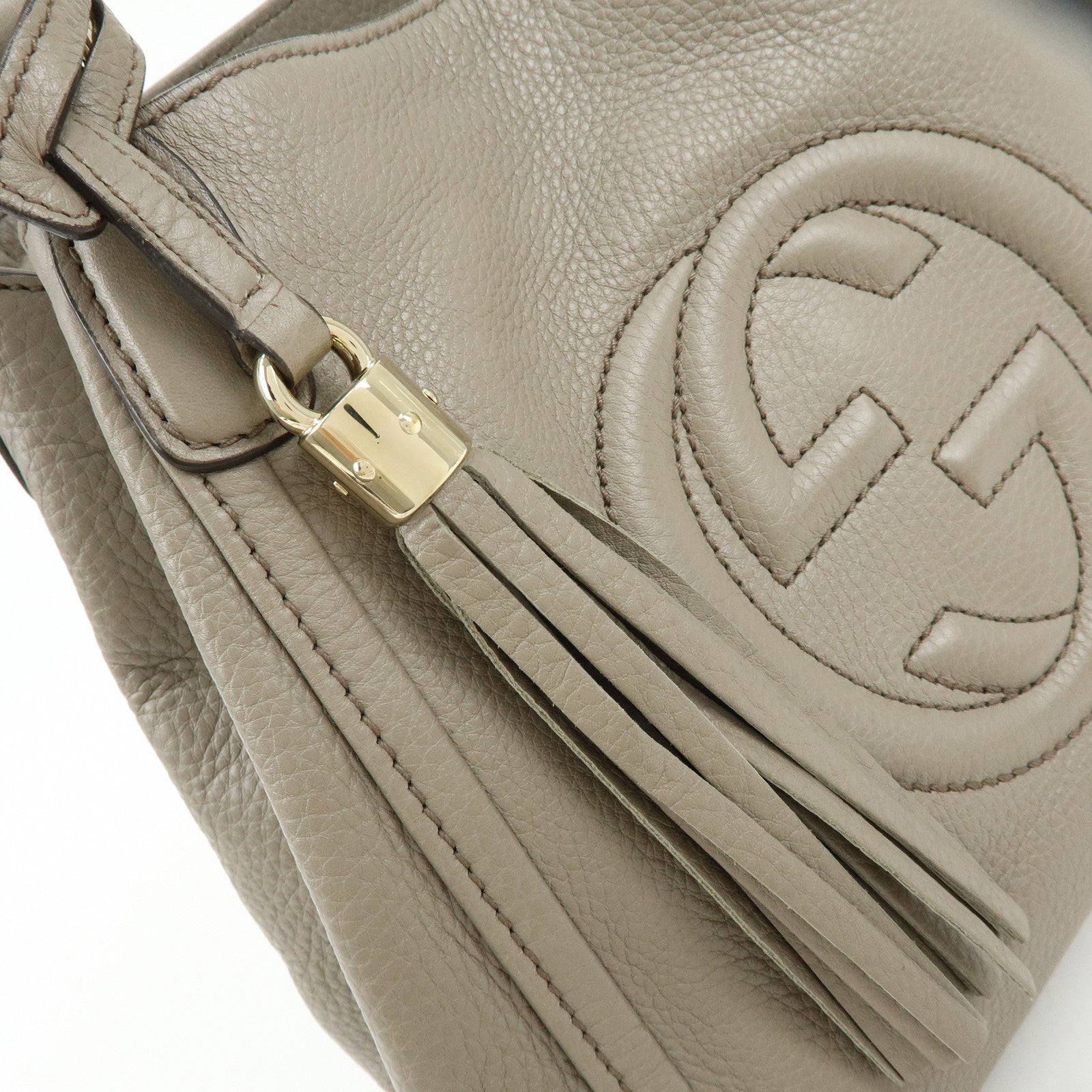 GUCCI SOHO Interlocking G Calf Leather 2Way Hand Bag Gray 336751