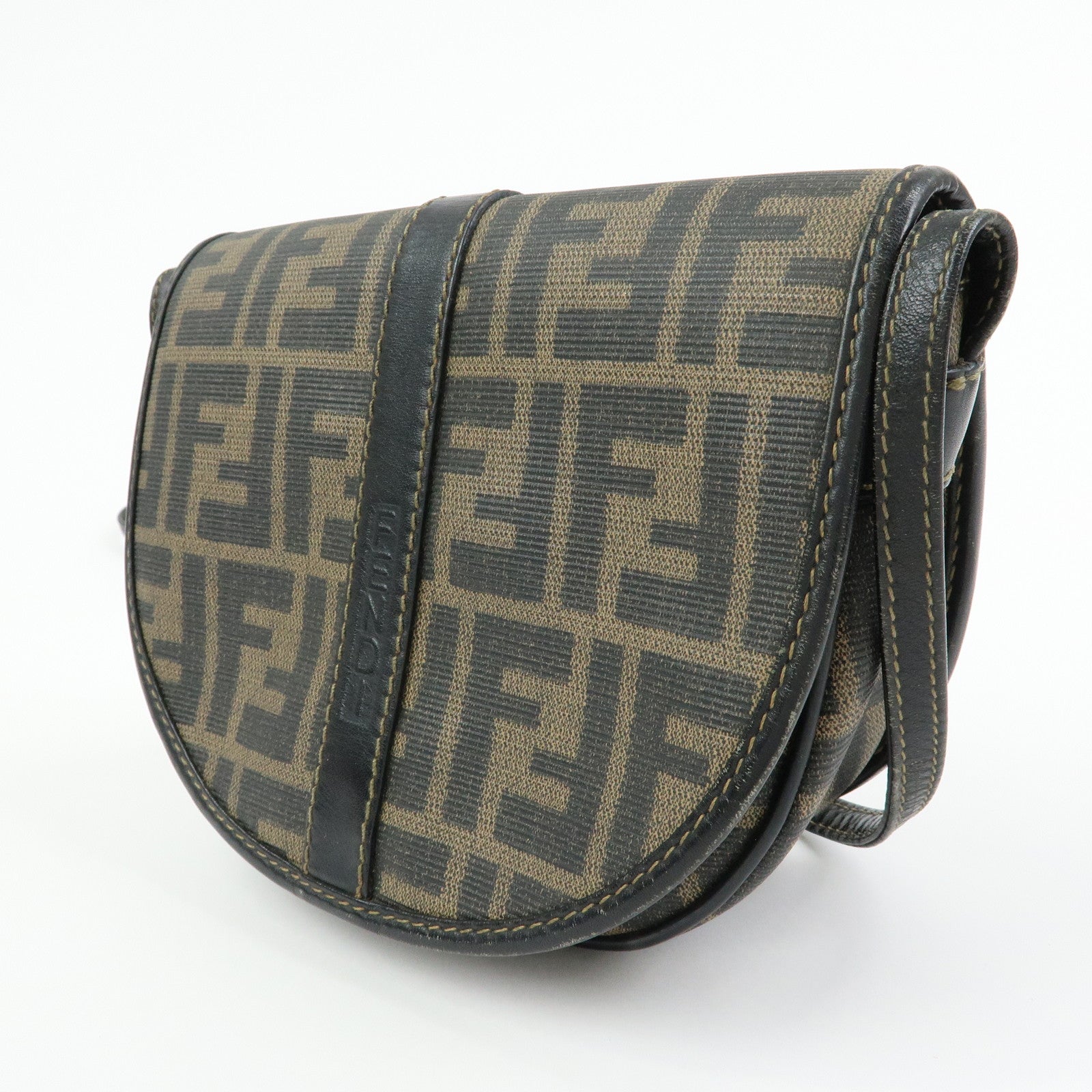 FENDI Zucca PVC Leather Canvas Shoulder Bag Brown Black