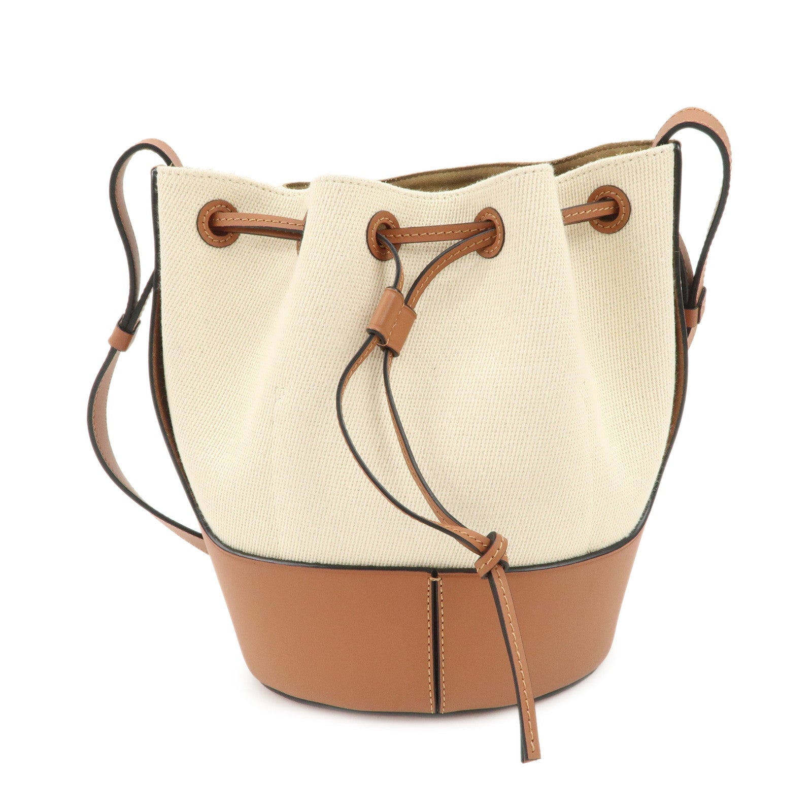 LOEWE Balloon Leather Canvas Crossbody Bag Small Natural Brown