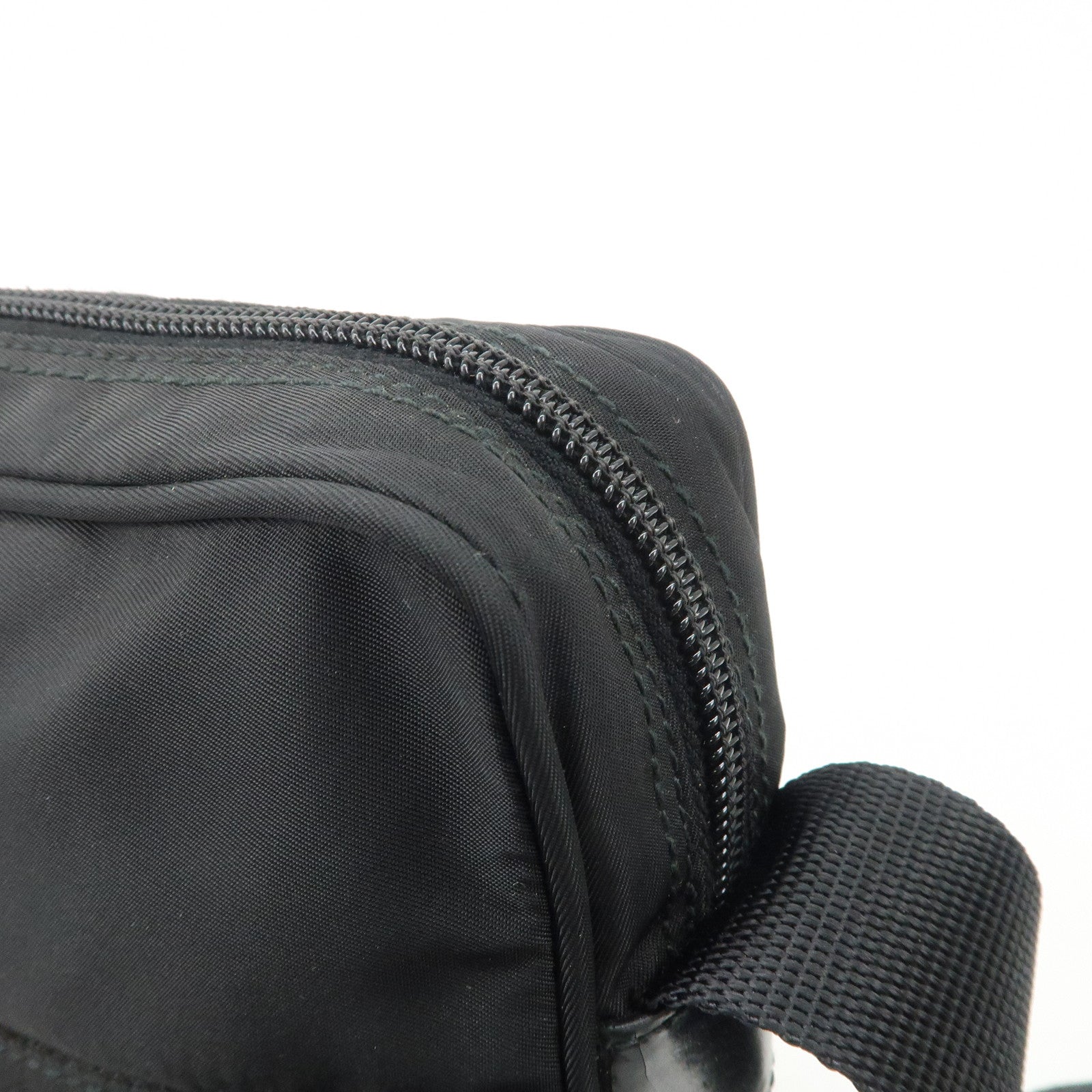 PRADA Triangle Logo Leather Nylon Shoulder Bag Black BT0169