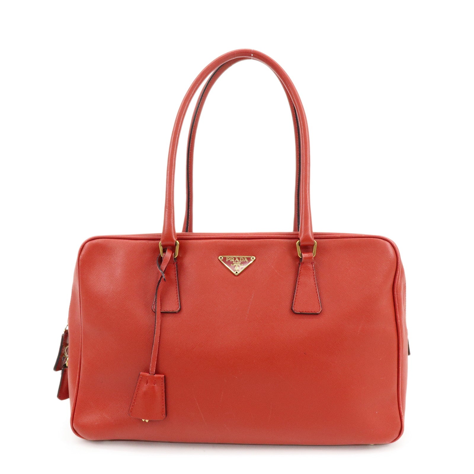 PRADA Triangle Logo Saffiano Leather Shoulder Bag Hand Bag Red