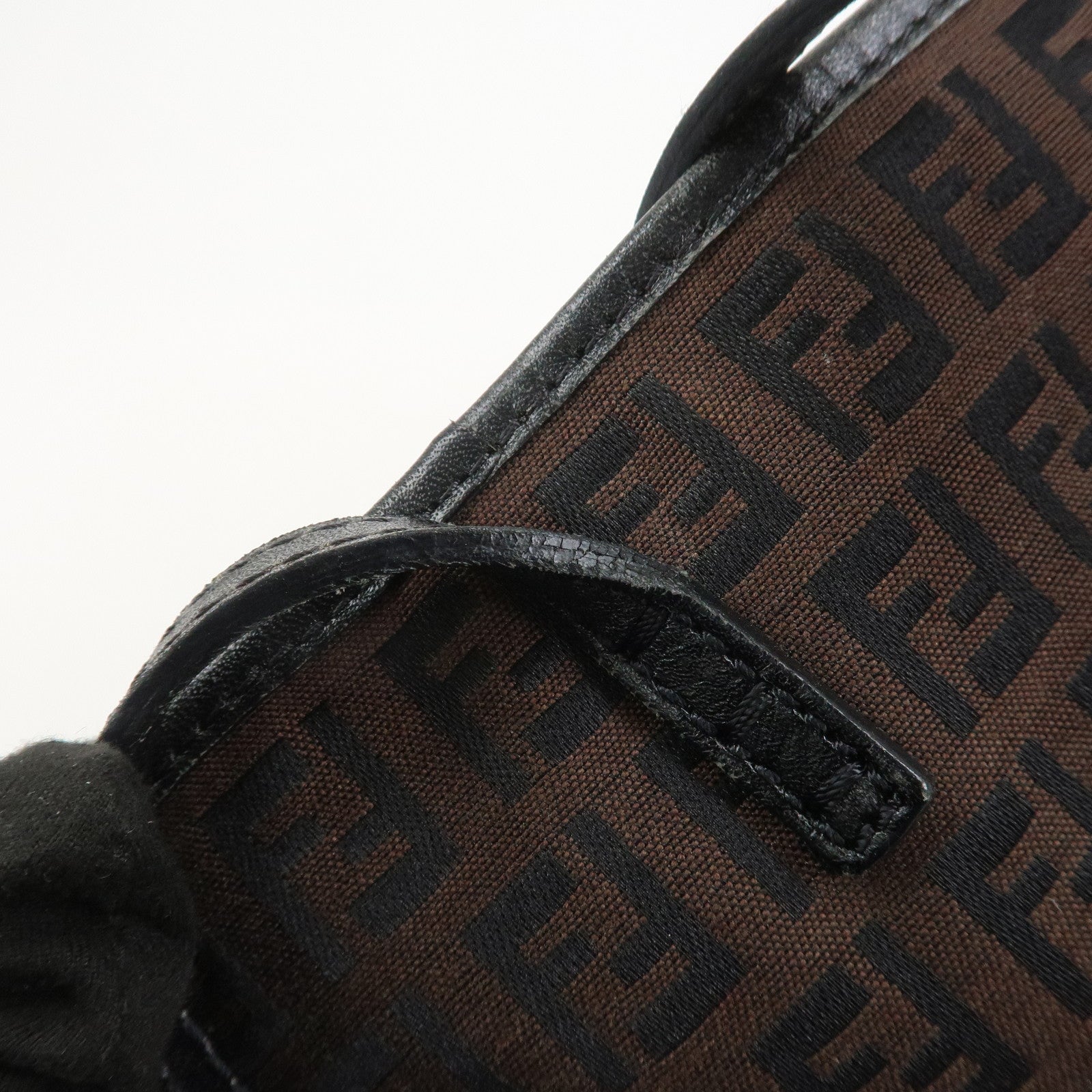 FENDI Zucchino Canvas Leather Tote Bag Hand Bag Brown Black 8BH074