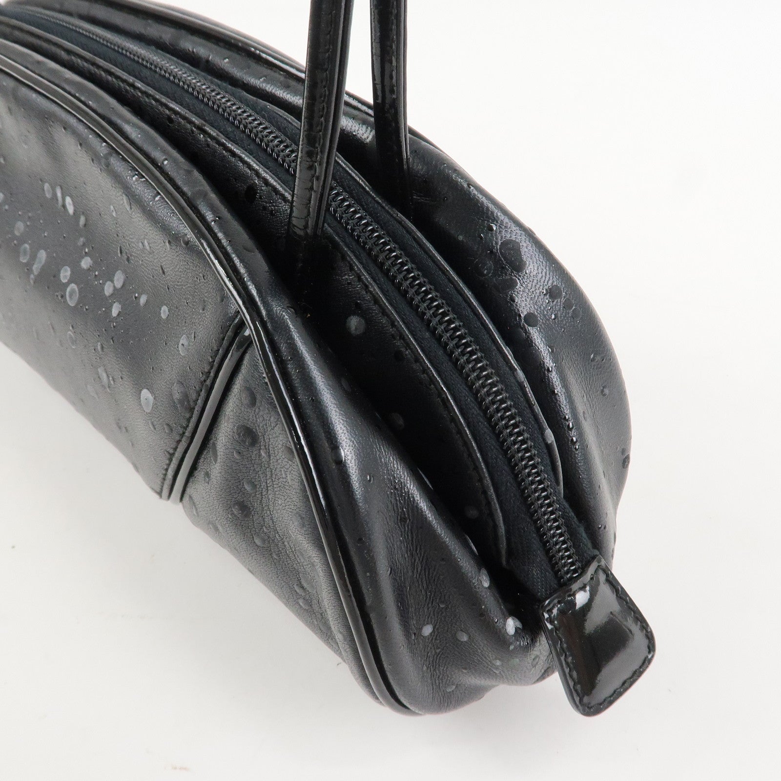 Christian Dior Leather Patent Leather Shoulder Bag Hand Bag Black