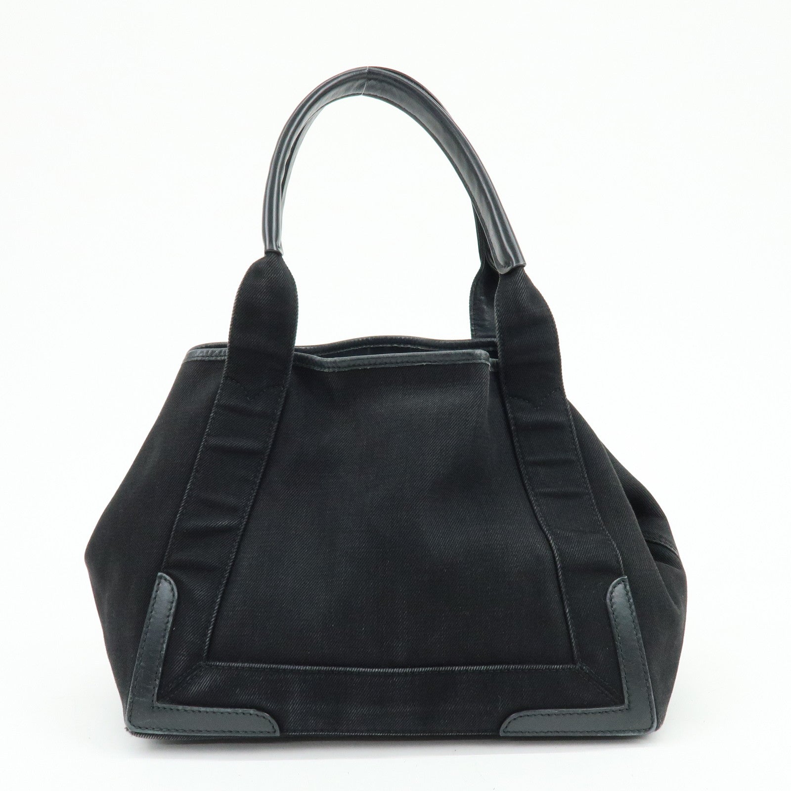 BALENCIAGA Navy Cabas Small Canvas Leather Tote Bag Black 339933