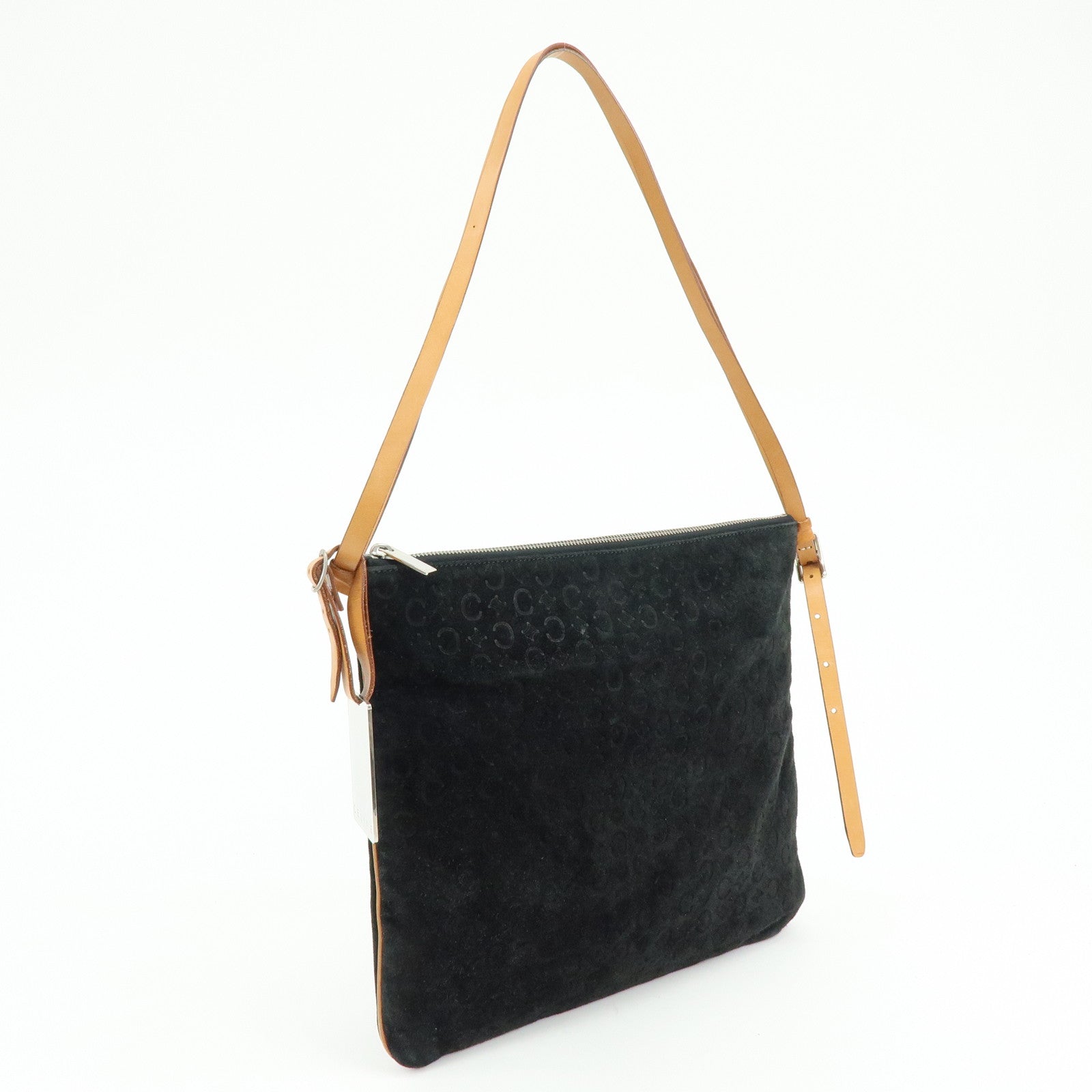 CELINE C Macadam Suede Leather Shoulder Bag Hand Bag Black