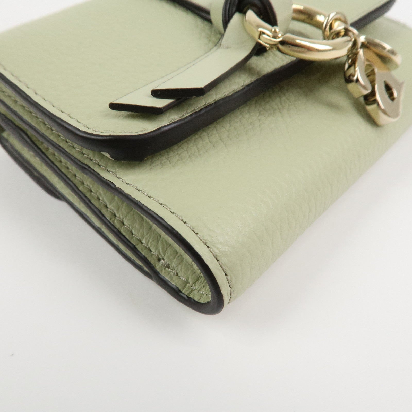 Chloe Leather Small Alphabet Tri-fold Compact Wallet Light Green