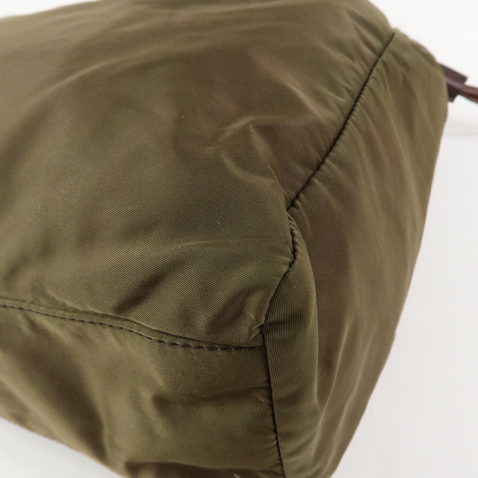 PRADA Logo Nylon Leather Drawstring Tote Bag Shoulder Bag Brown