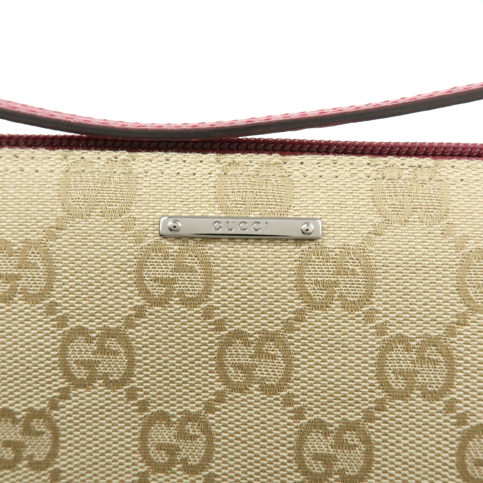 GUCCI Boat Bag GG Canvas Leather Hand Bag Beige Red 07198