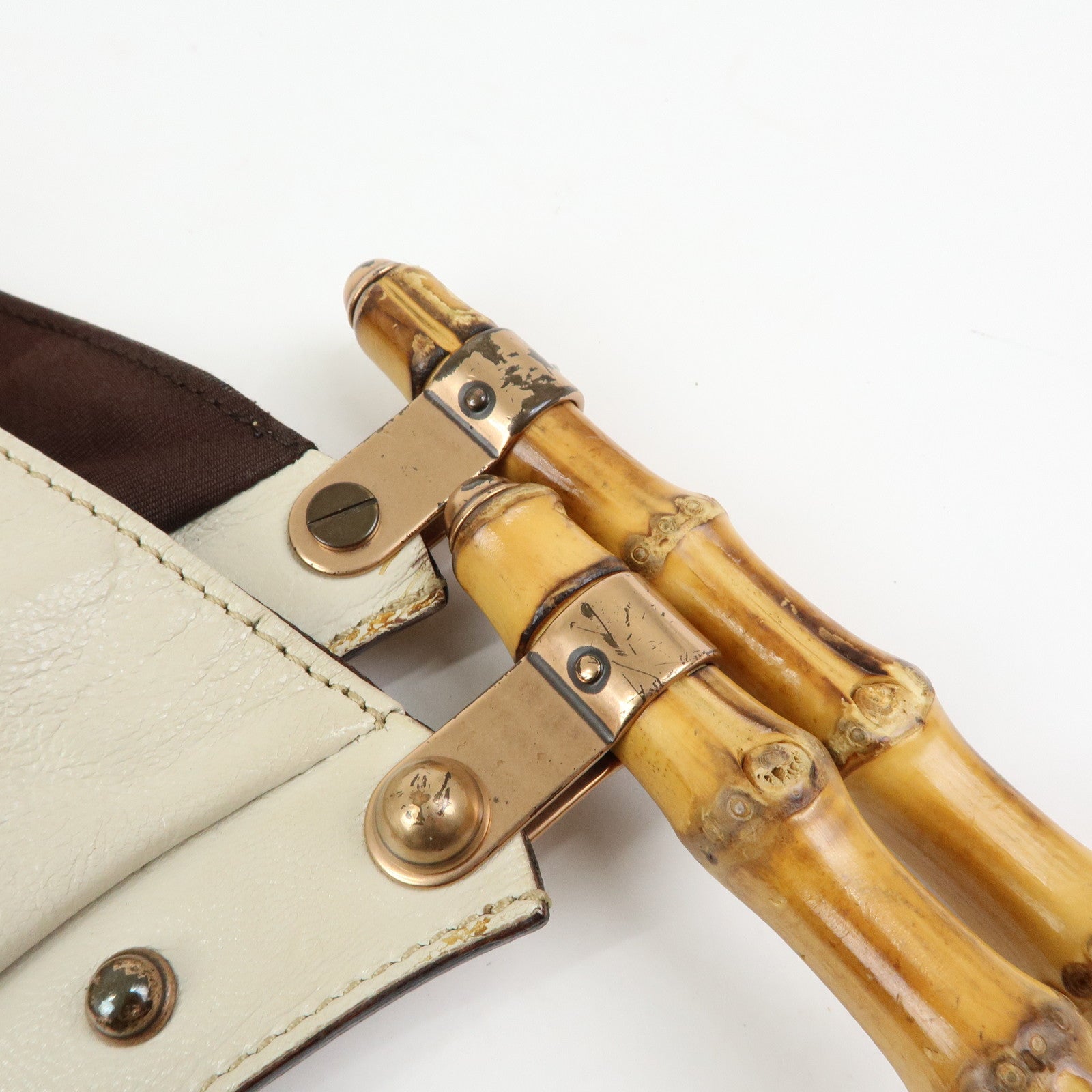 GUCCI Bamboo Leather Hand Bag Shoulder Bag Ivory 124293