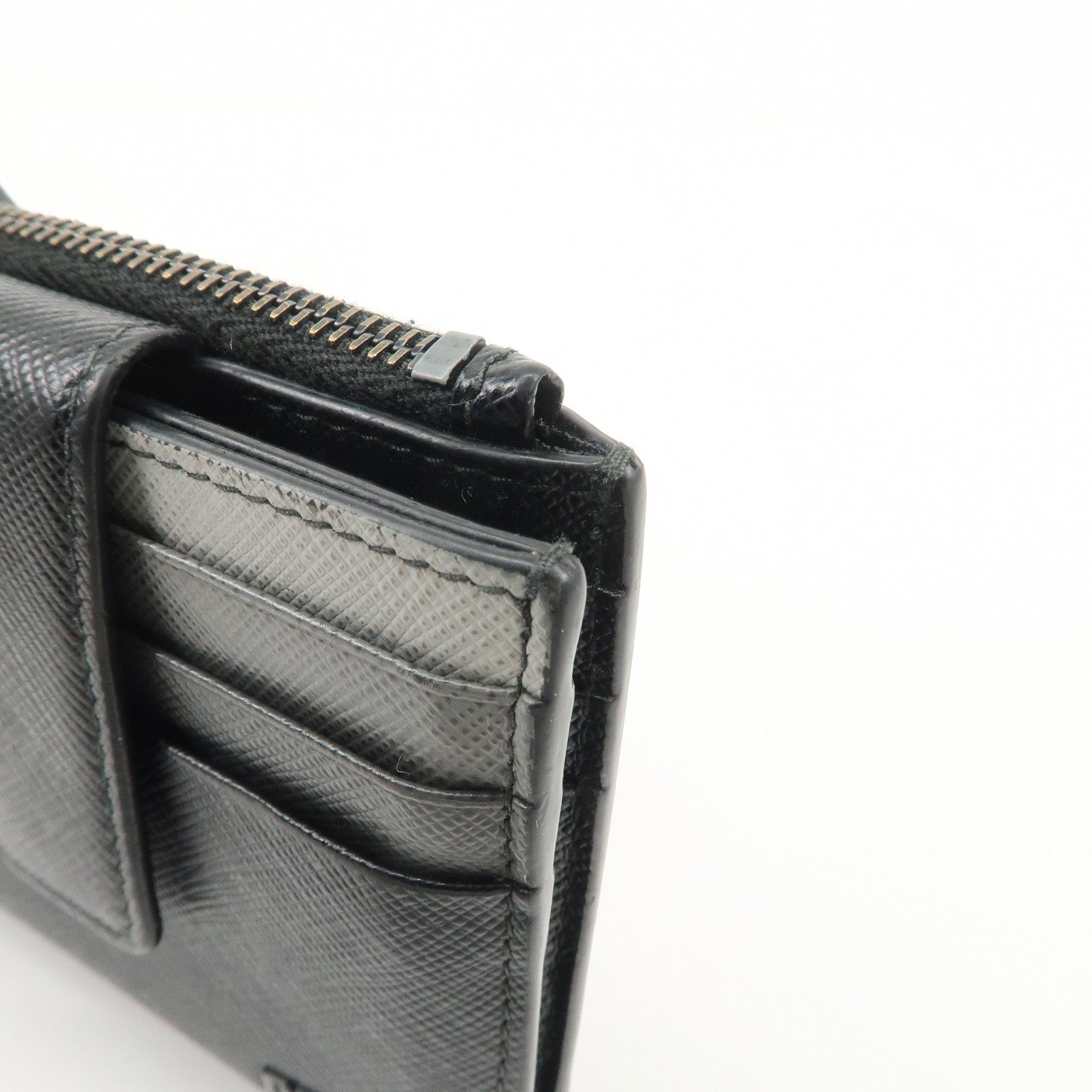 PRADA Logo Saffiano Leather Compact Wallet Black 2MC066