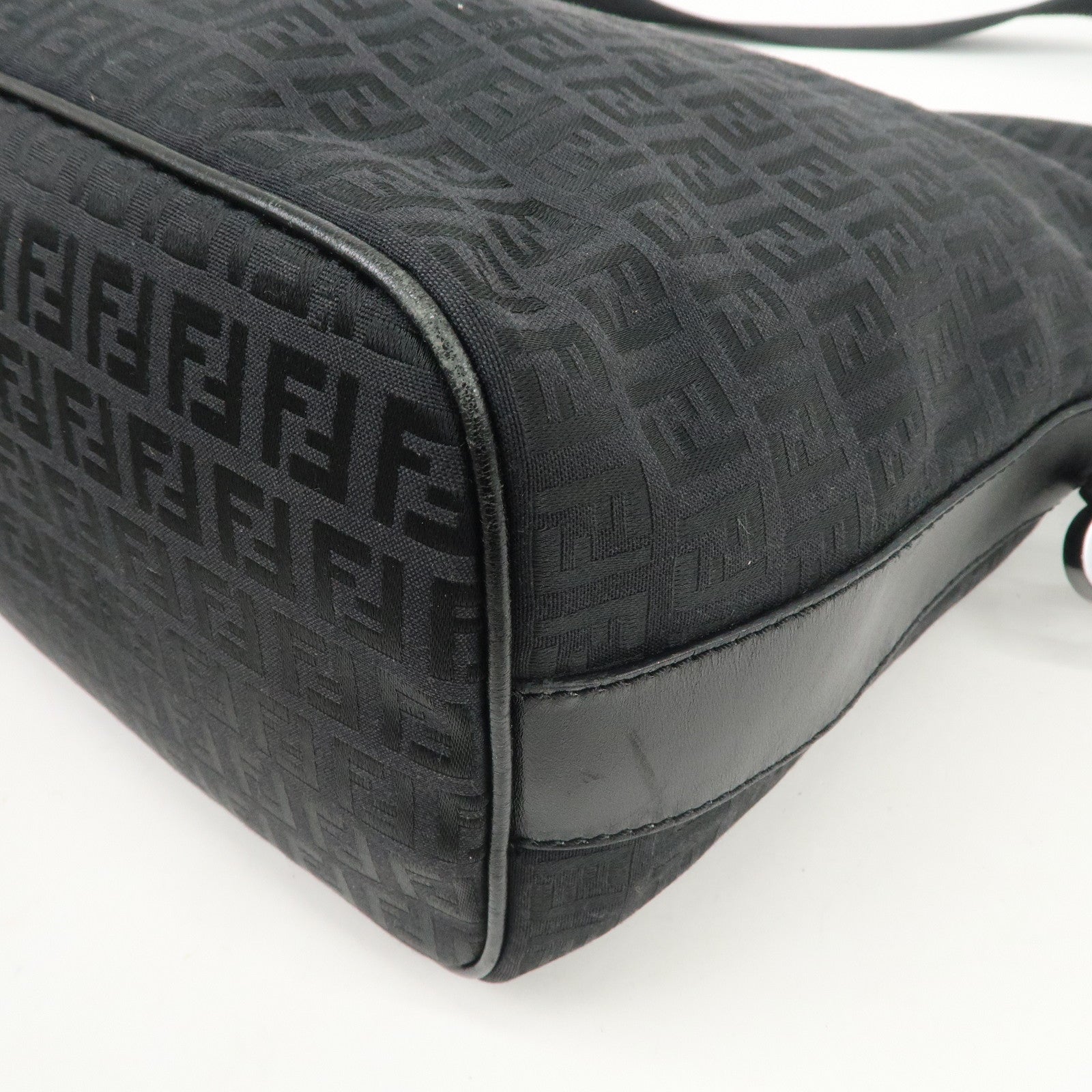 FENDI Zucchino Canvas Leather Shoulder Bag Hand Bag Black 7VA003