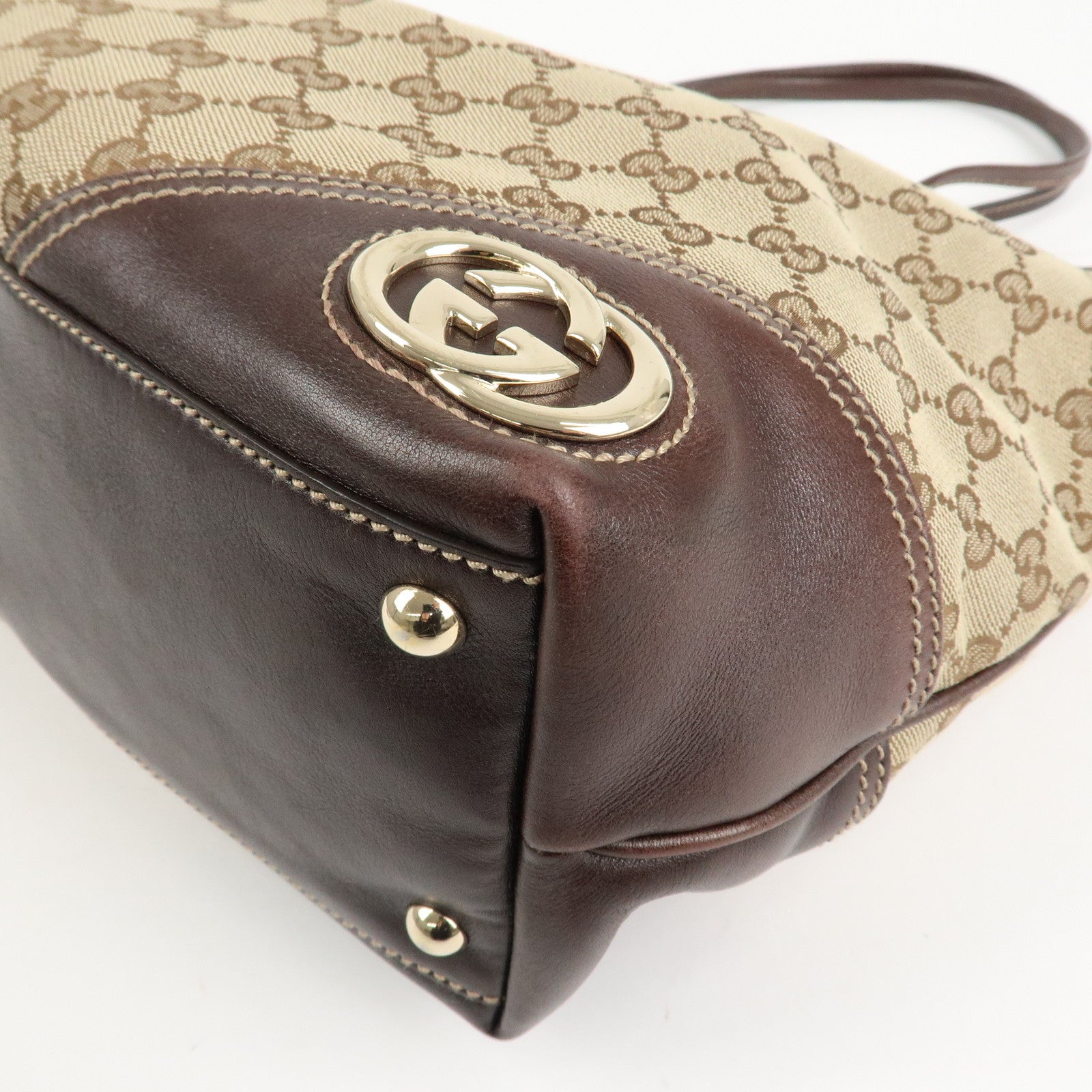 GUCCI Abbey Interlocking G GG Canvas Leather Tote Bag Brown 169945 Used