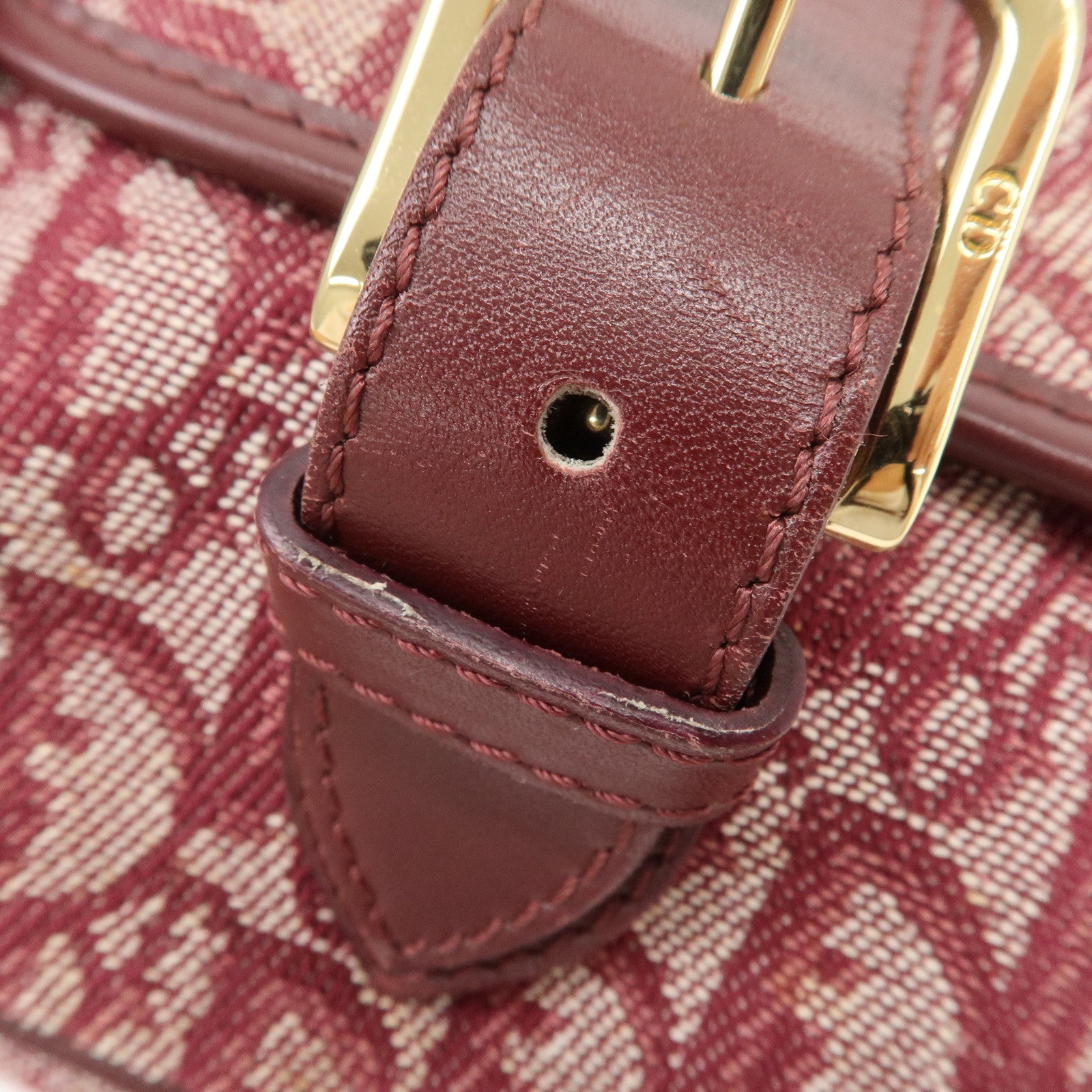 Christian Dior Trotter Jacquard Leather Shoulder Bag Burgundy