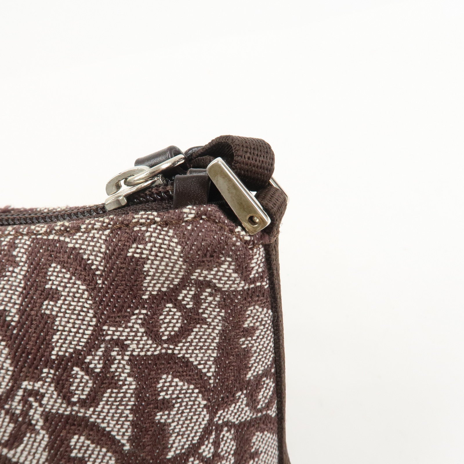 Christian Dior Trotter Jacquard Canvas Leather Shoulder Bag Brown