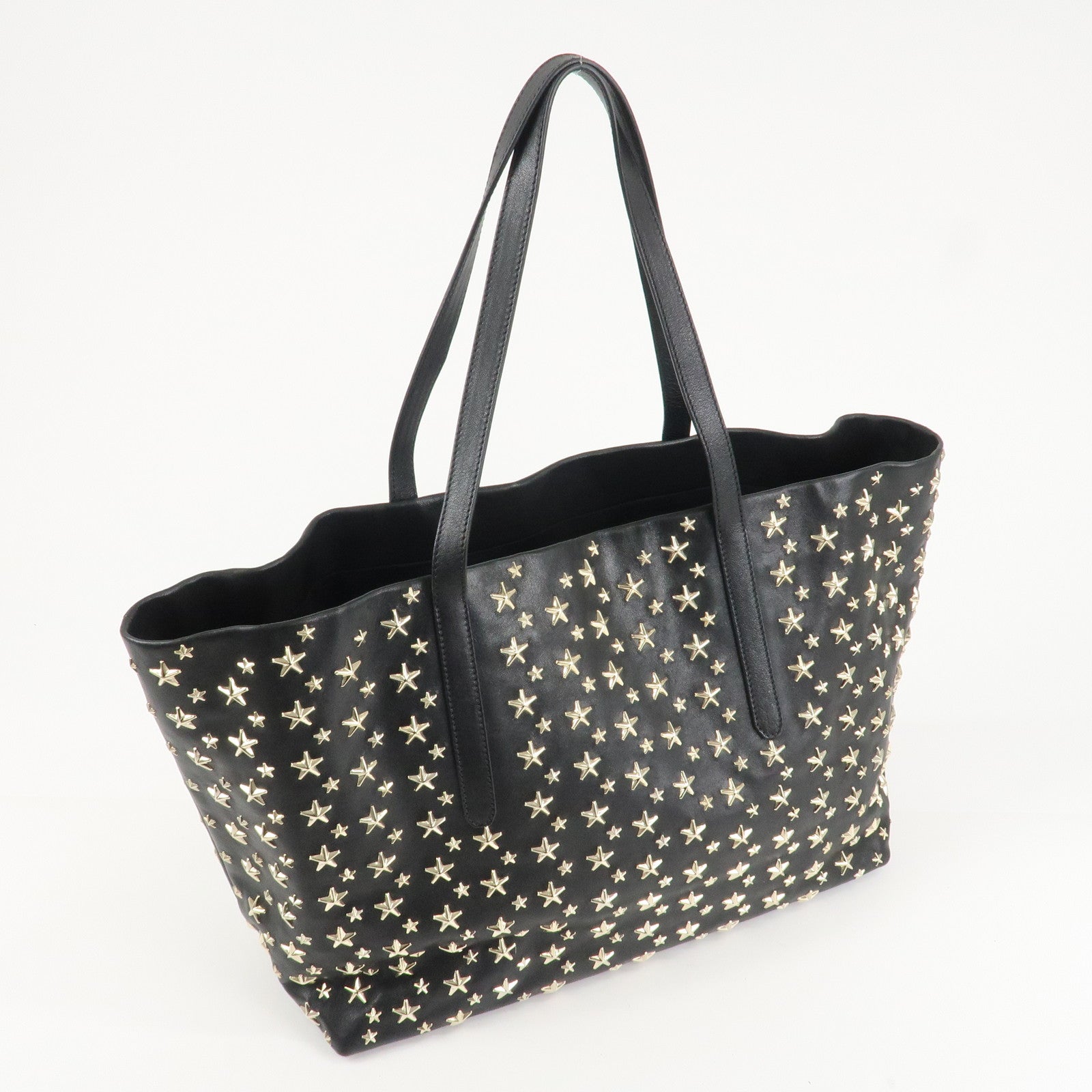 JIMMY CHOO Leather Star Studs Tote Bag Hand Bag Black Silver HDW Used