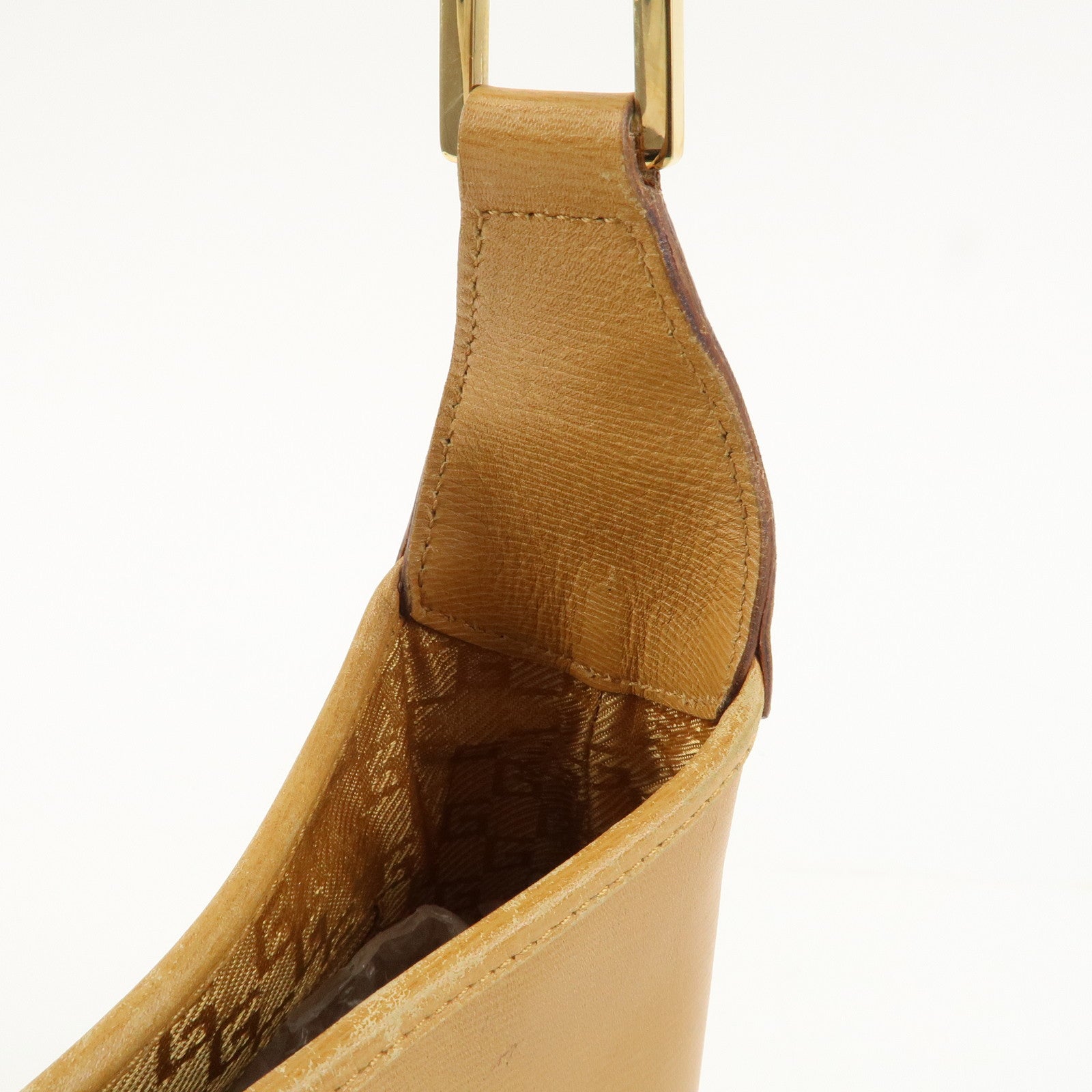 GUCCI Bamboo Leather Shoulder Bag Hand Bag Beige 001.4060.002058 Used