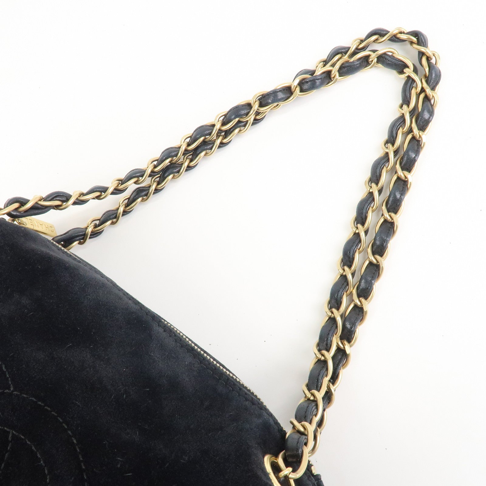 CHANEL COCO Mark Suede Leather Chain Shoulder Bag Black