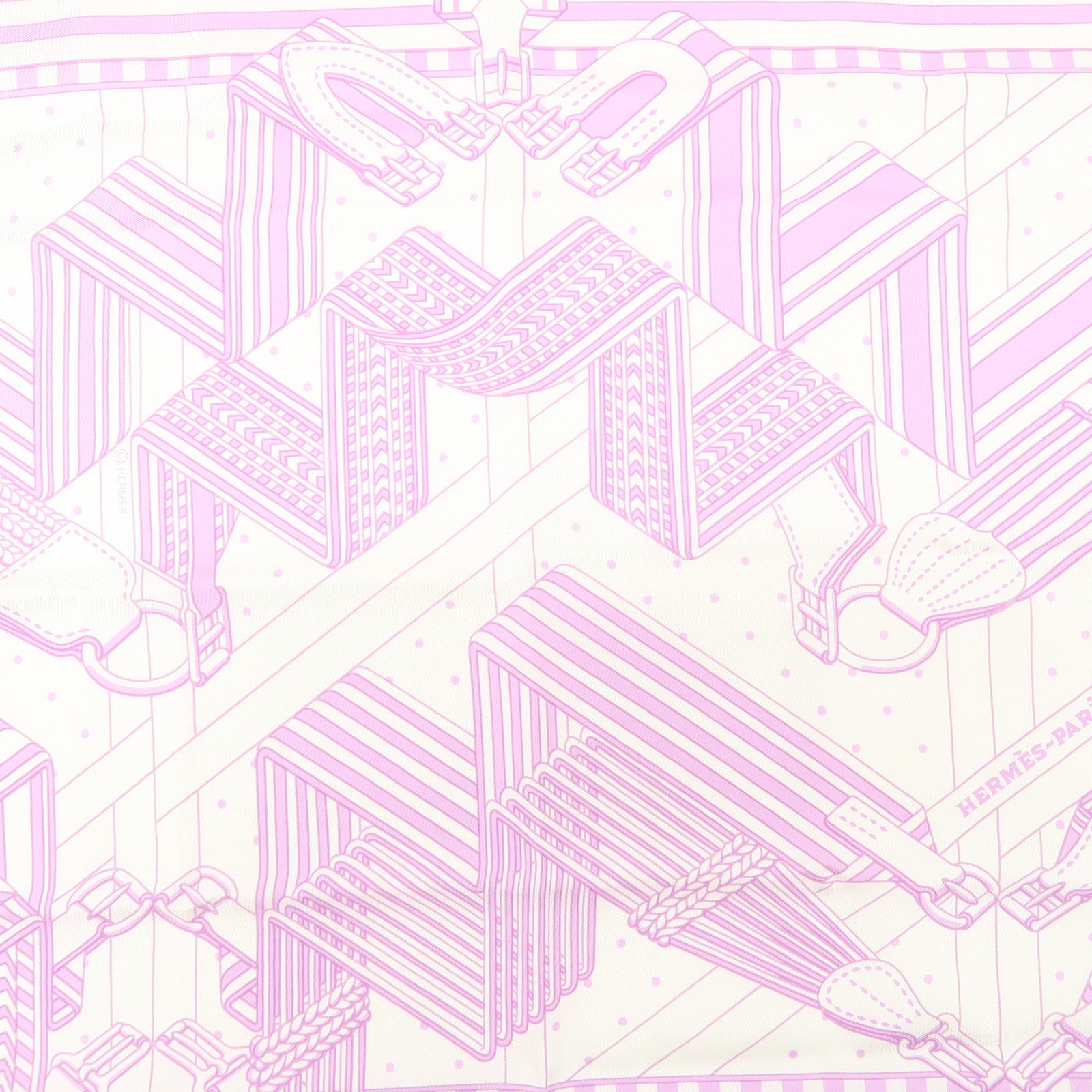 HERMES Carre 55 Silk 100% Scarf SANGLEA EN ZIGZAG Purple White