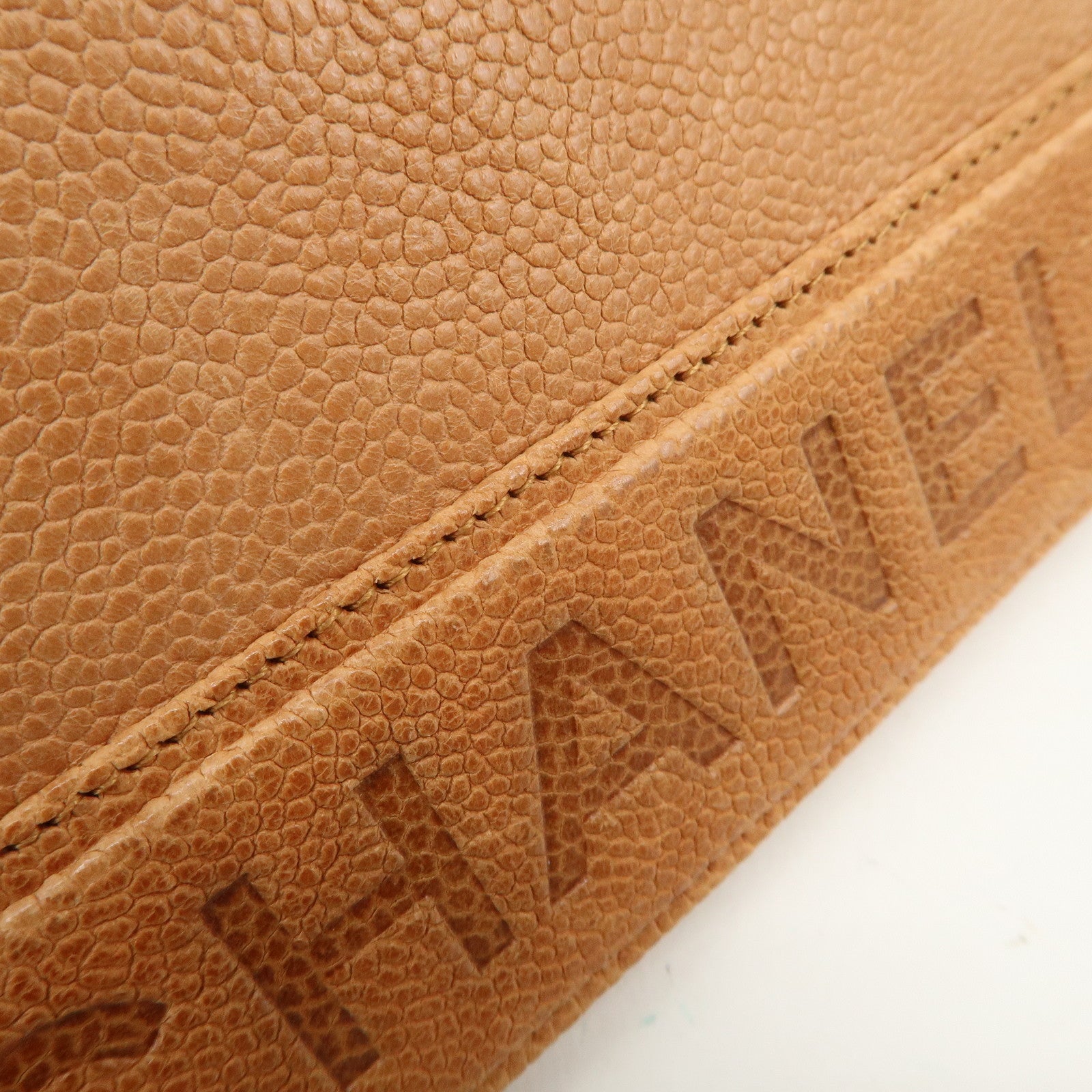 CHANEL Logo Caviarskin Flap Long Wallet Light Brown