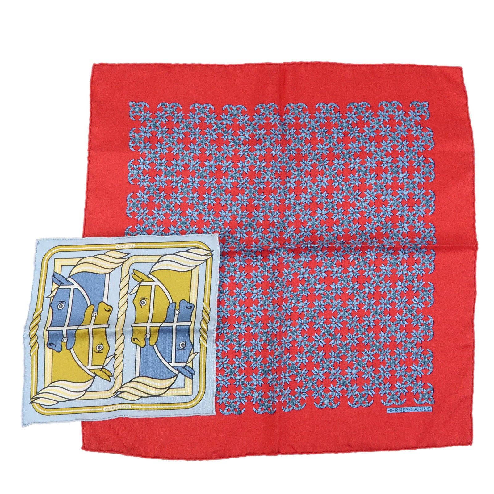 HERMES Carre 42/20 Set of 2 Silk 100% Scarf QUADRIGE Red Blue