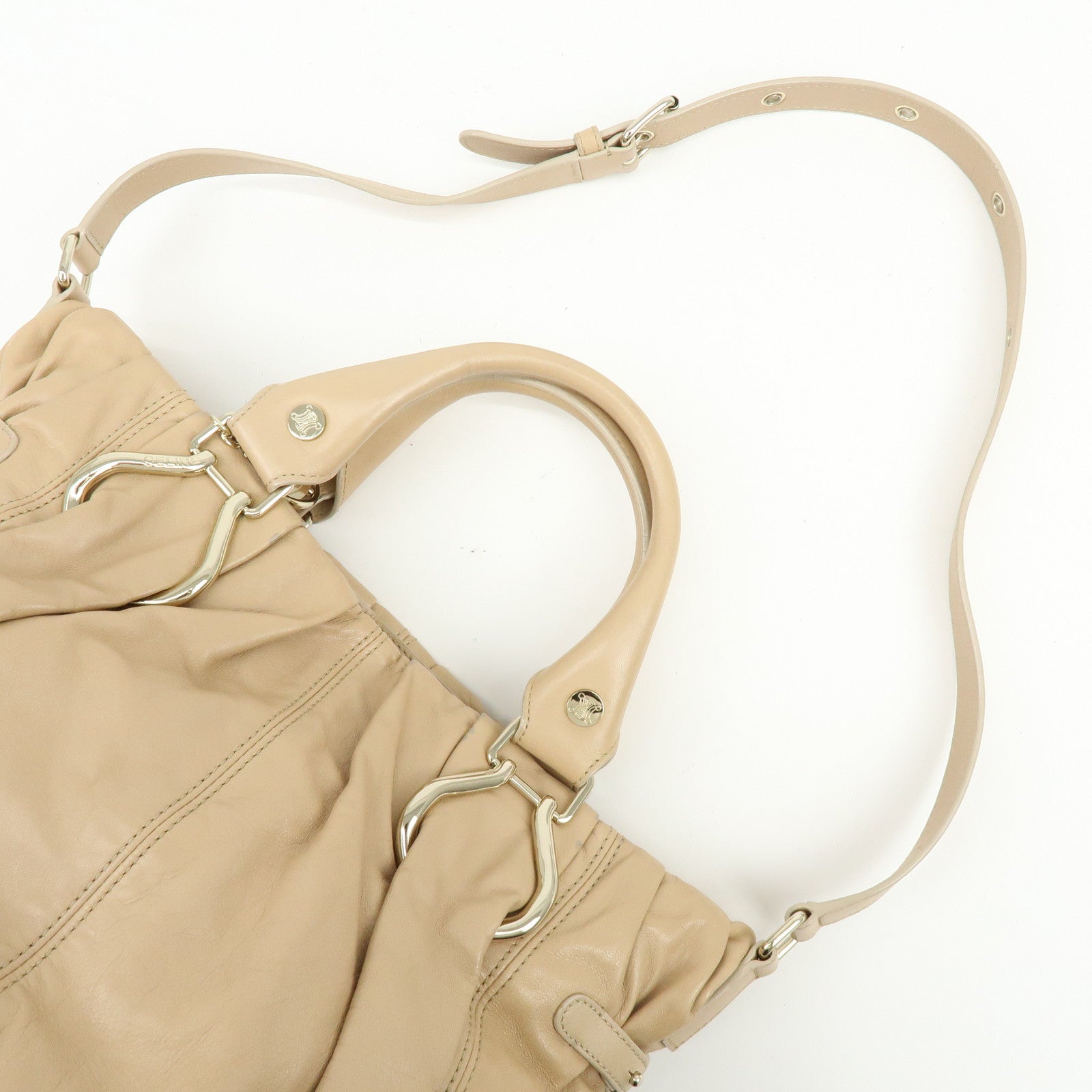 CELINE Macadam Leather 2WAY Bag Hand Bag Shoulder Bag Beige