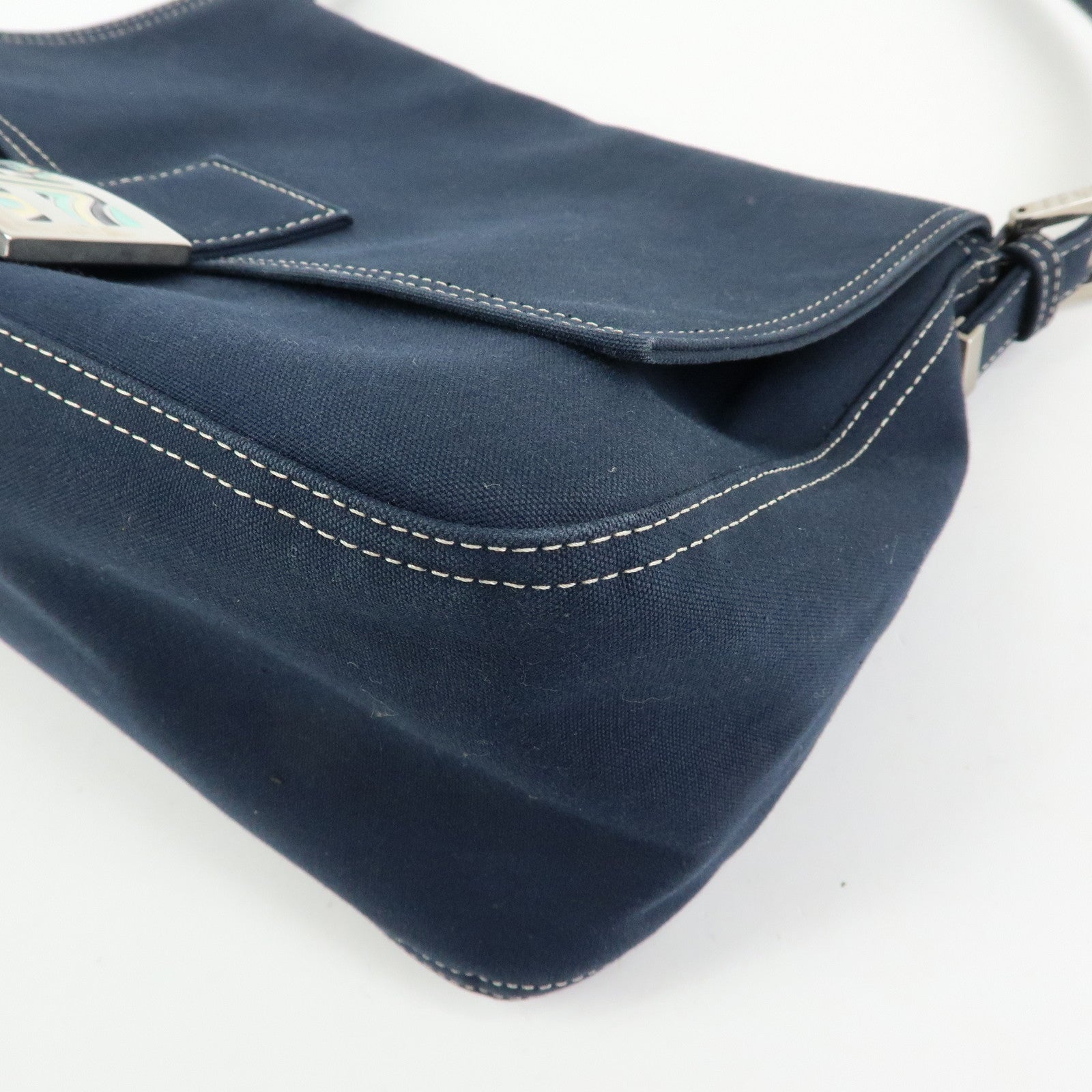 FENDI Mamma Baguette Canvas Shoulder Bag Navy 26325