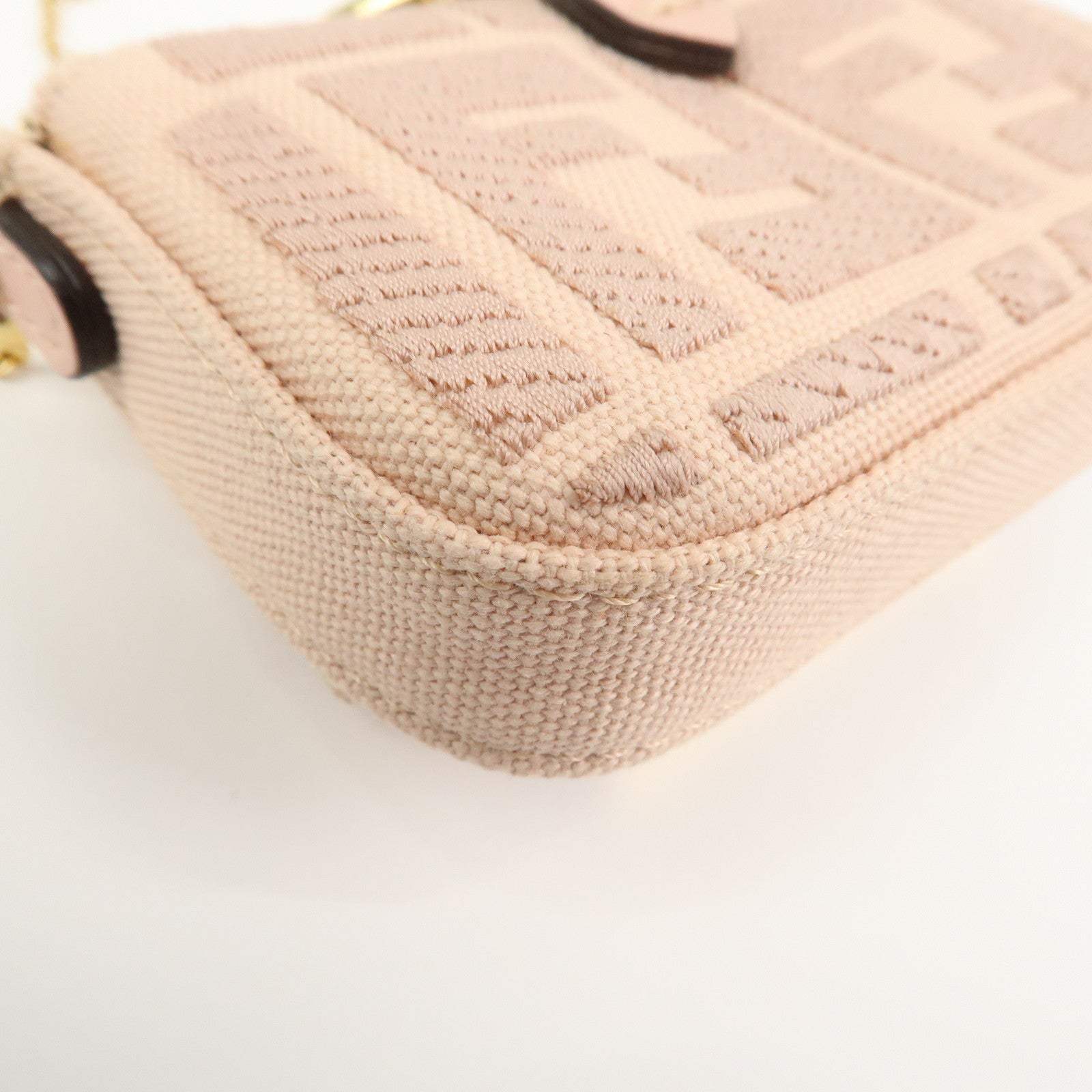 FENDI Zucca Nano Baguette Canvas Leather Chain Shoulder Bag 7AS045