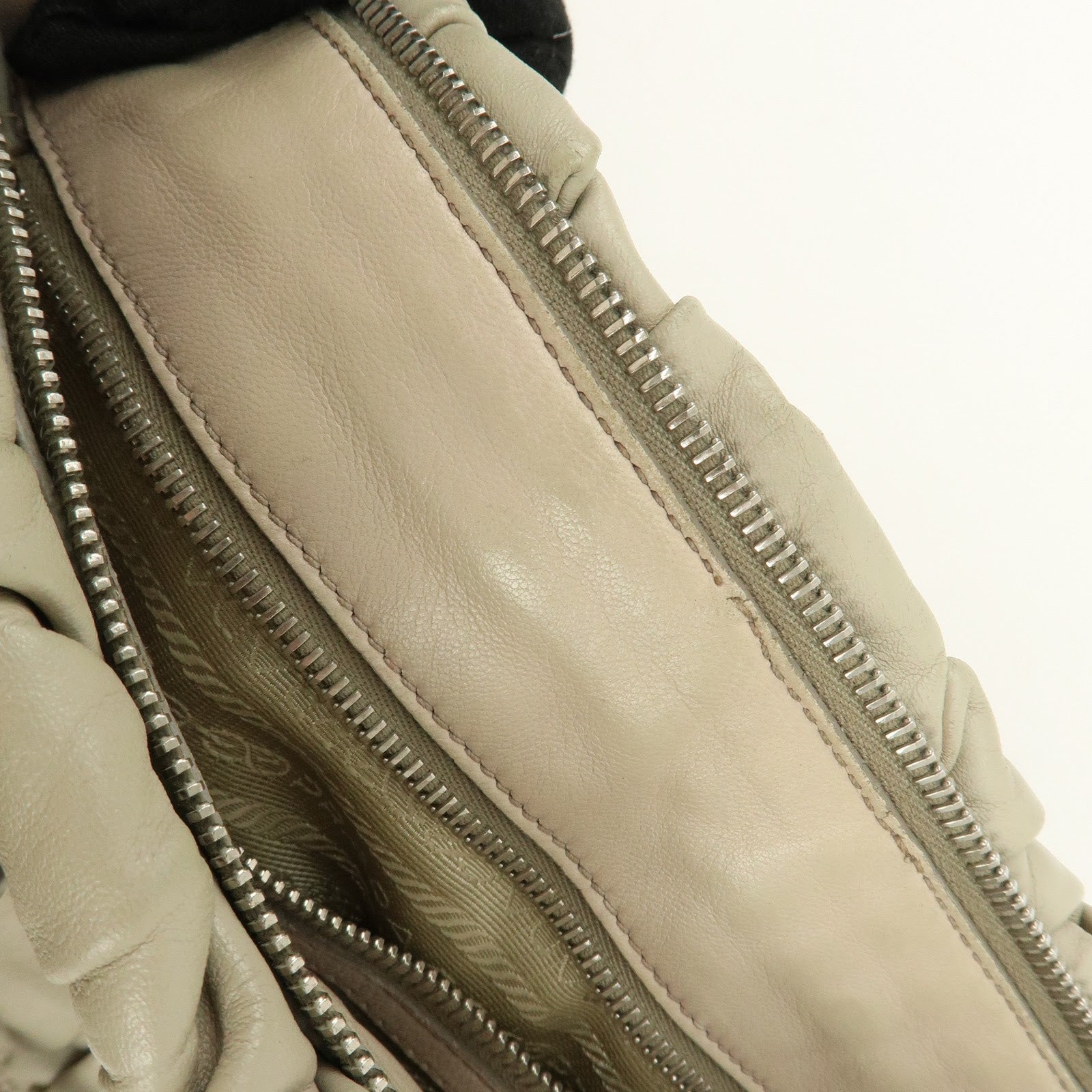 PRADA Leather 2Way Bag Hand Bag Shoulder Bag Beige