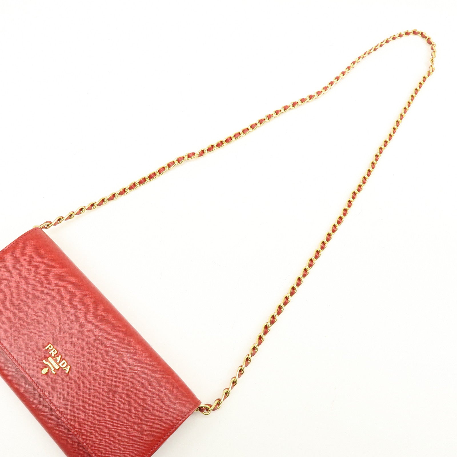 PRADA Saffiano Leather Chain Wallet Shoulder Bag Red 1M1290