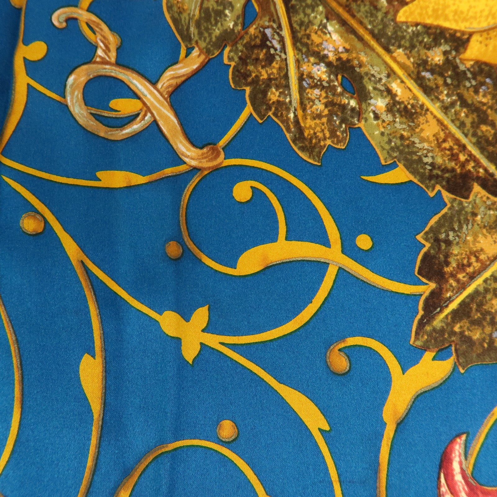 CHANEL Silk 100% Scarf Flower Print Sunflower Blue Gold