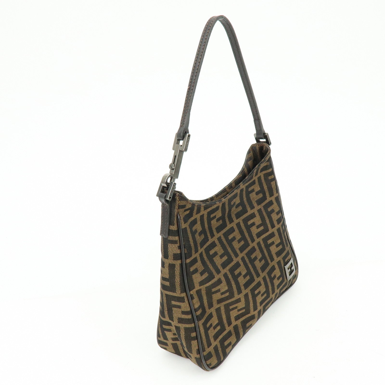 FENDI Zucca Canvas Leather Hand Bag Shoulder Bag Brown Black