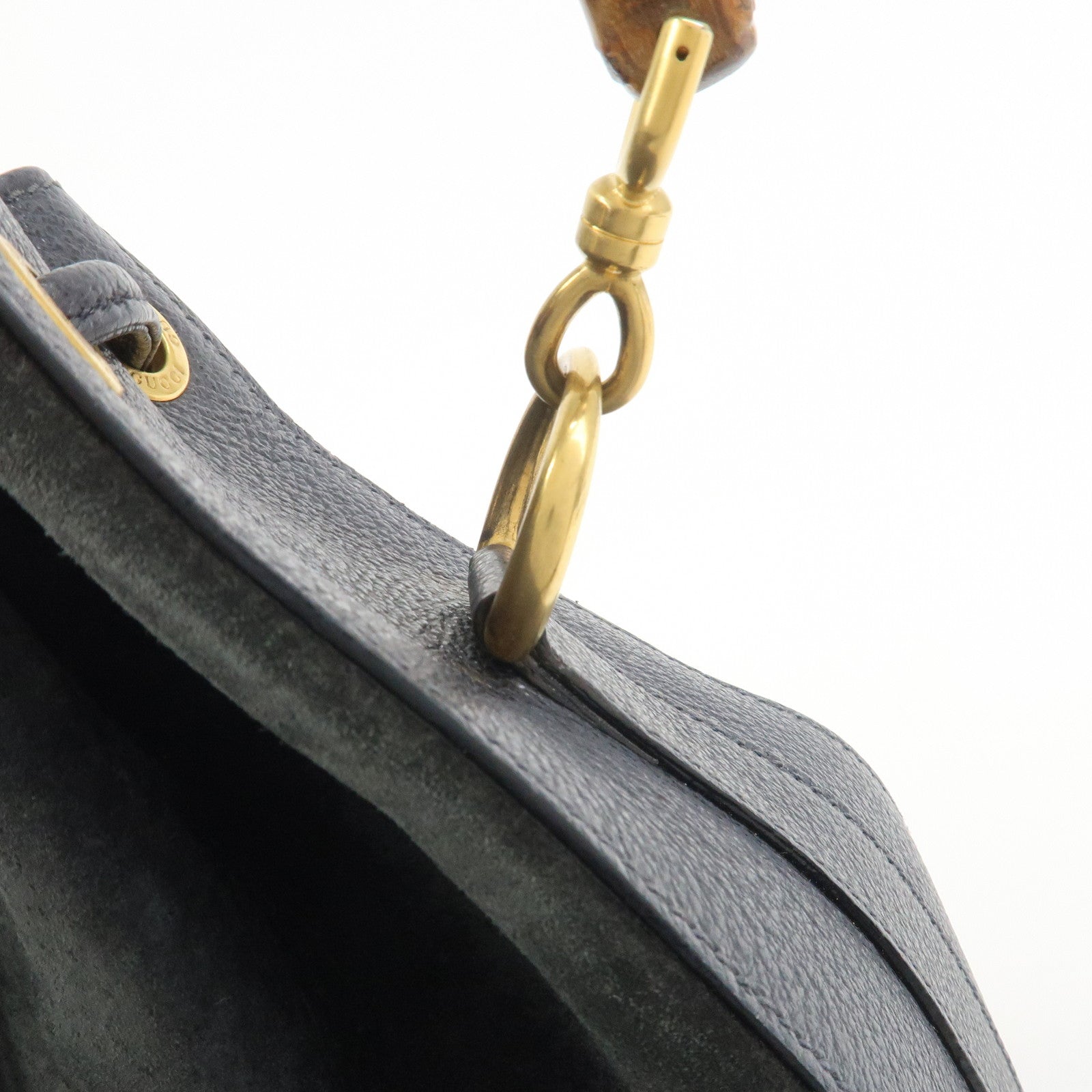 GUCCI Bamboo 2Way Bag Hand Bag Shoulder Bag Dark Navy 001繝サ2865