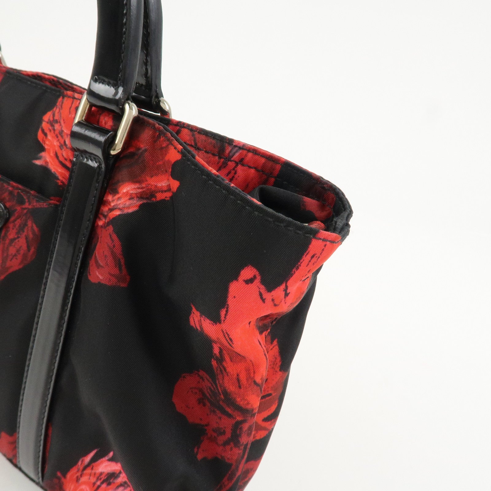 PRADA Triangle Logo Nylon Leather 2Way Tote Bag Hand Bag BN1066