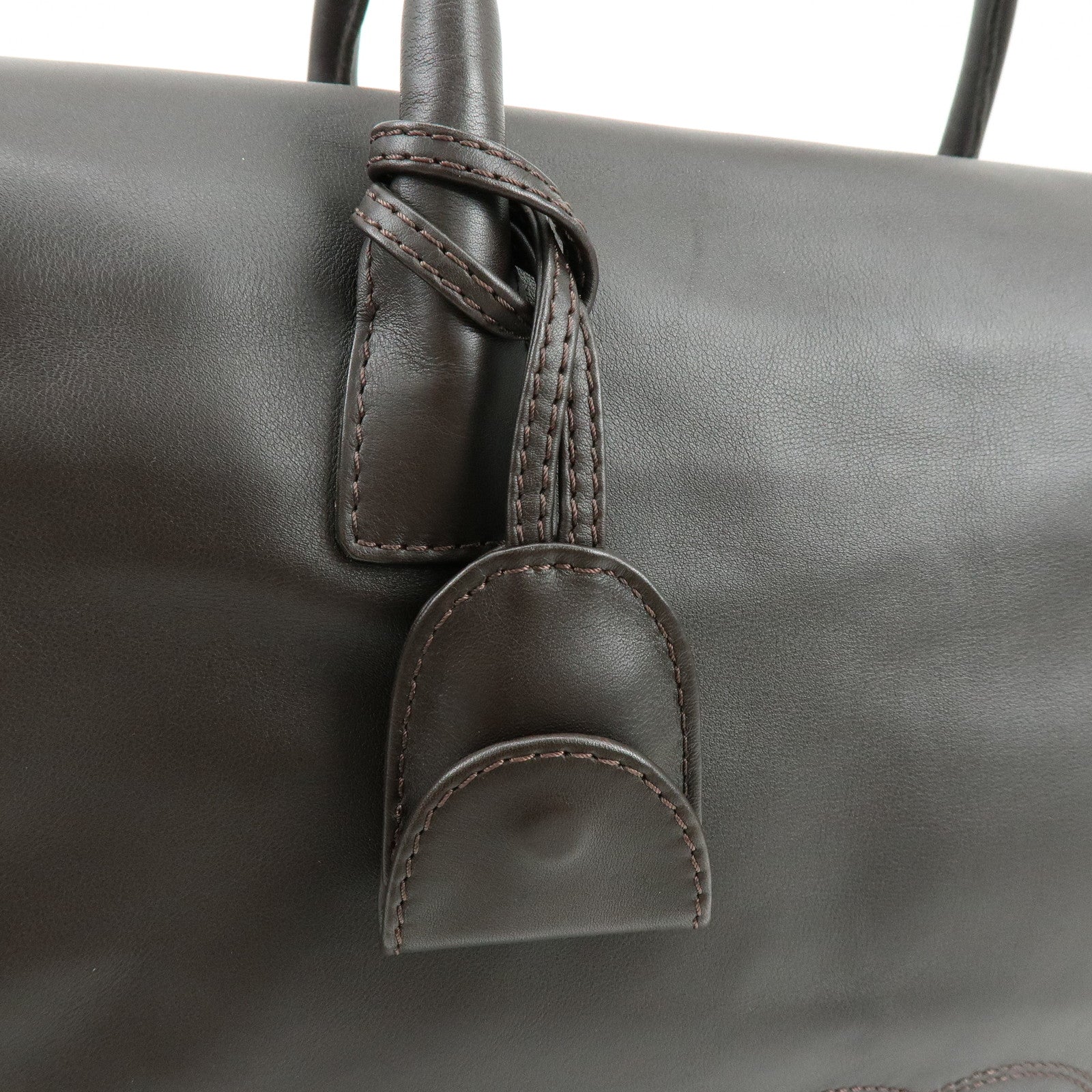 CHANEL COCO Mark Calf Skin Boston Bag Travel Bag Dark Brown