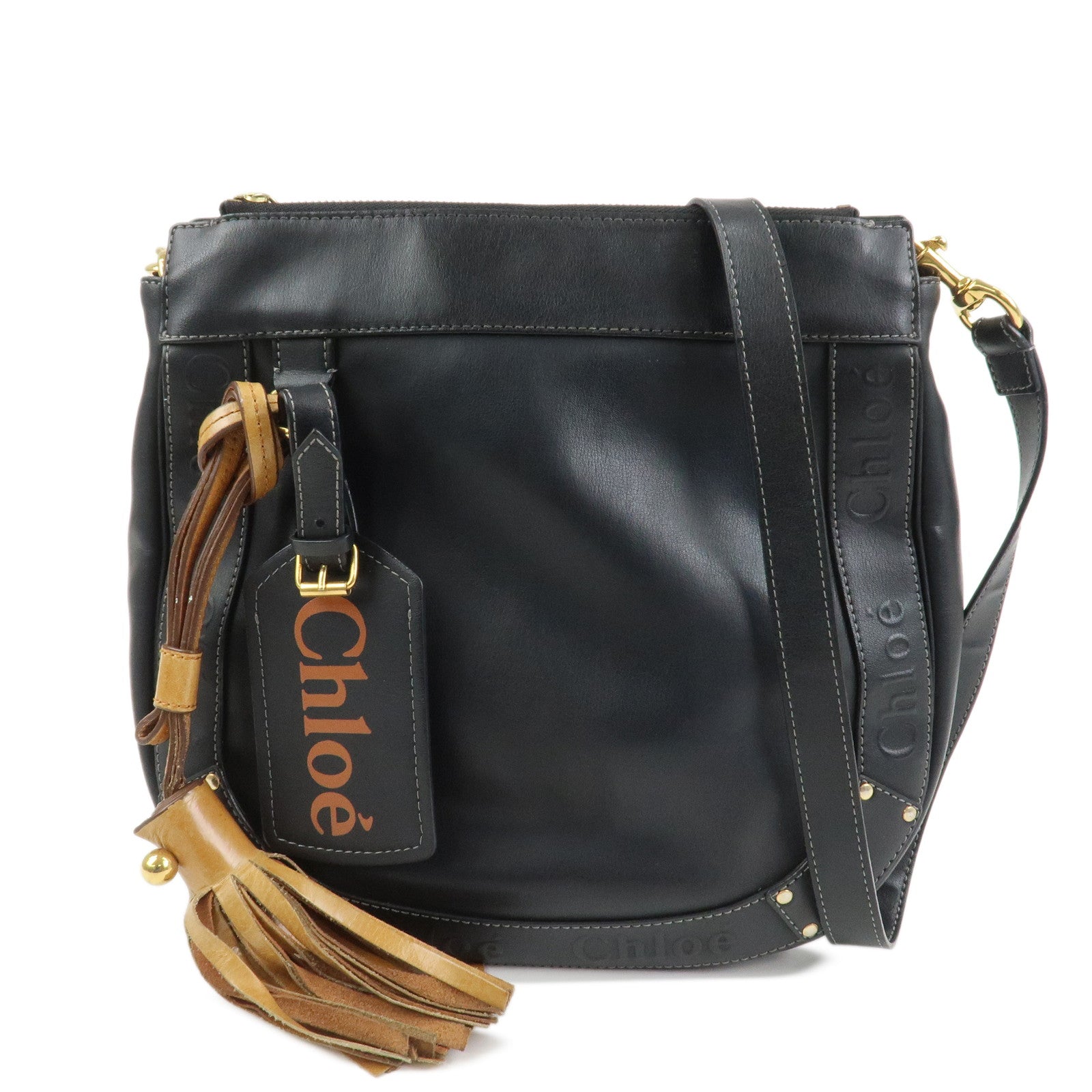 Chloe Eden Logo Leather Shoulder Bag Crossbody Bag Black Brown