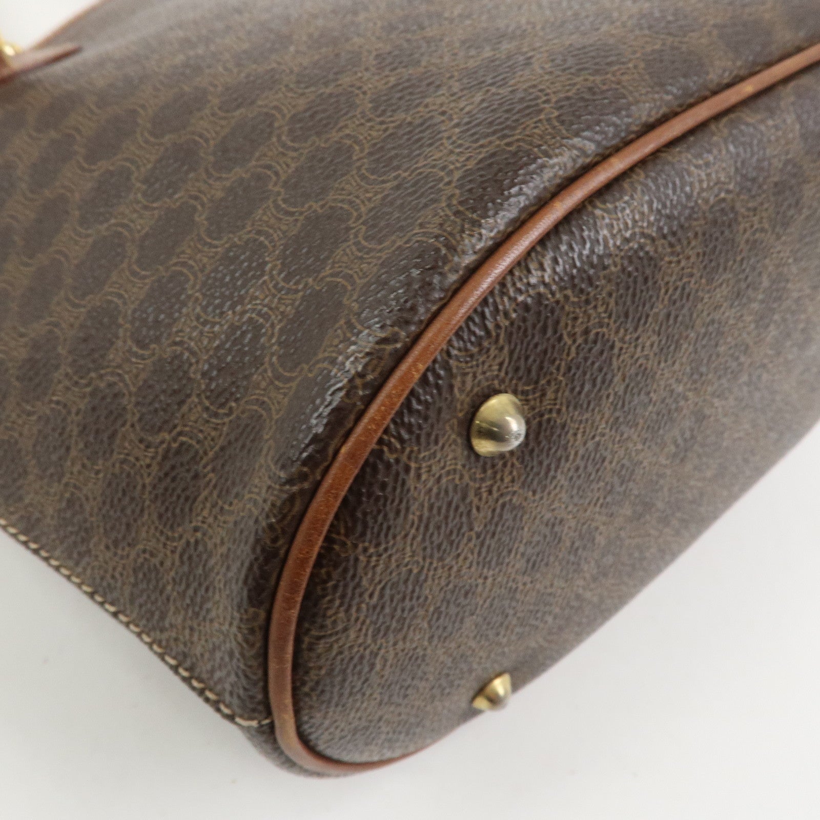CELINE Macadam PVC Canvas Leather Tote Bag Hand Bag Brown