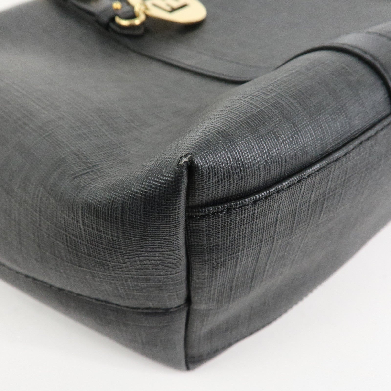 FENDI Zucchino PVC Leather Tote Bag Shoulder Bag Black 8BH215