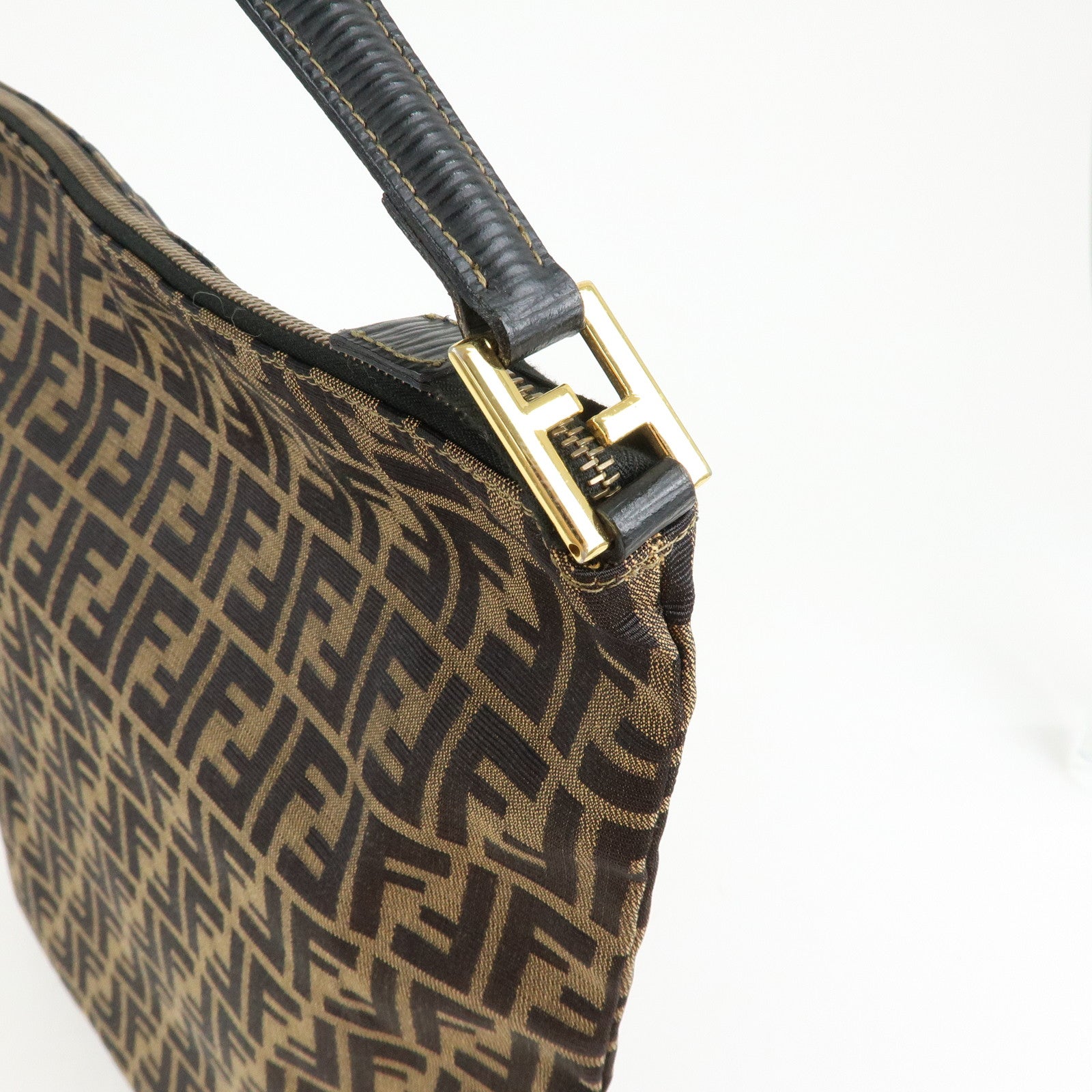 FENDI Zucca Canvas Leather Shoulder Bag Hand Bag Brown Black