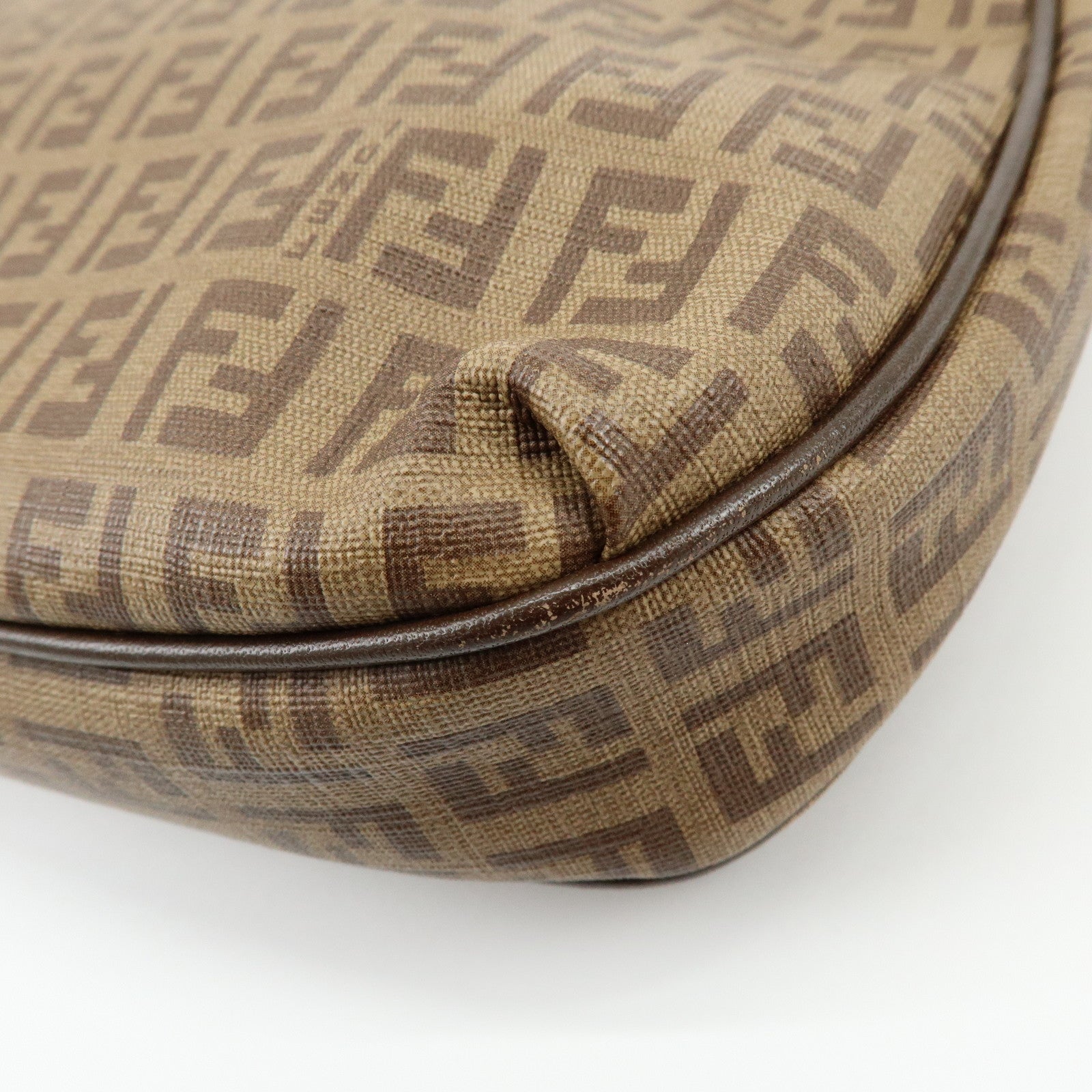 FENDI Zucchino PVC Leather Shoulder Bag Crossbody Bag Brown 8BT206