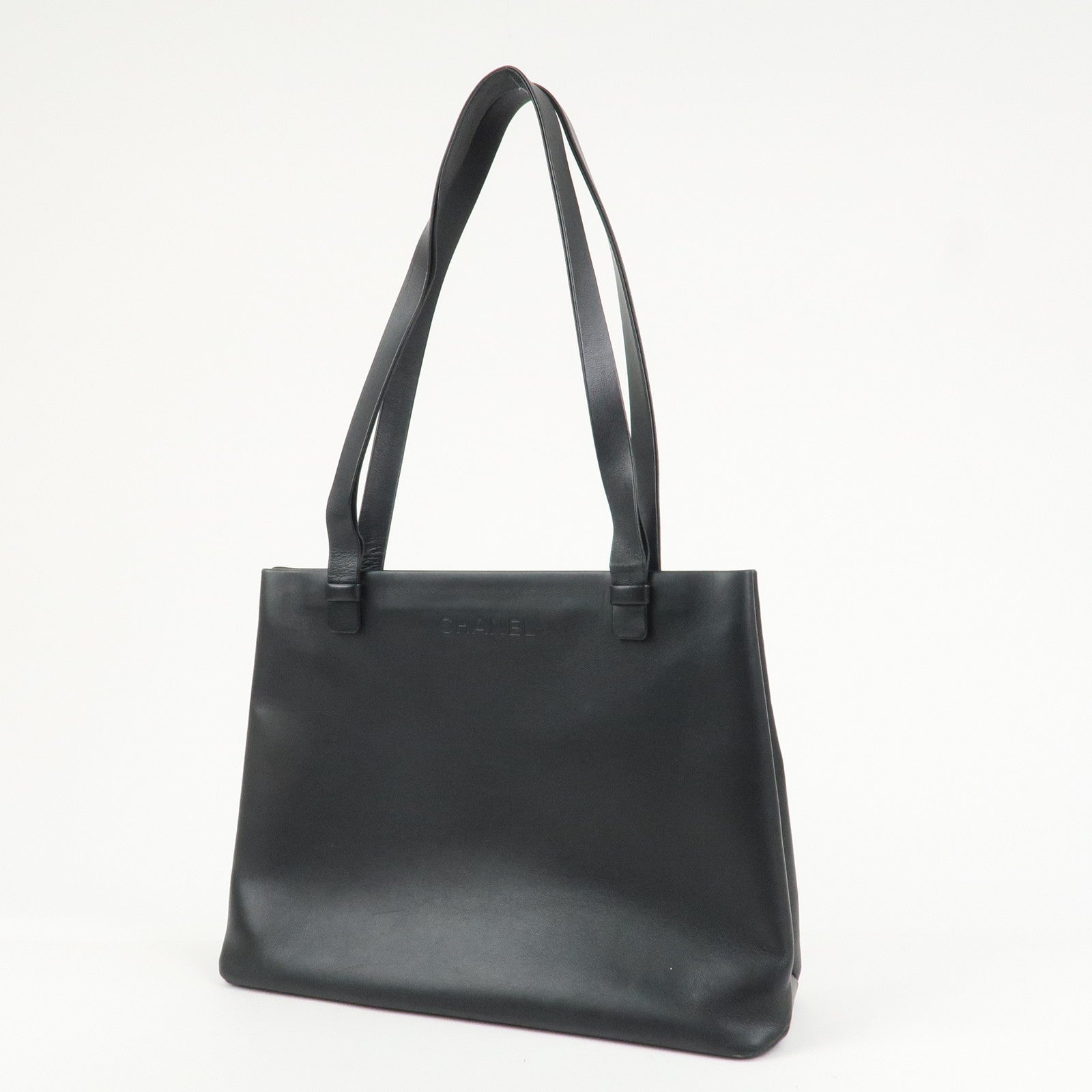CHANEL Logo Leather Shoulder Bag Tote Bag Hand Bag Black