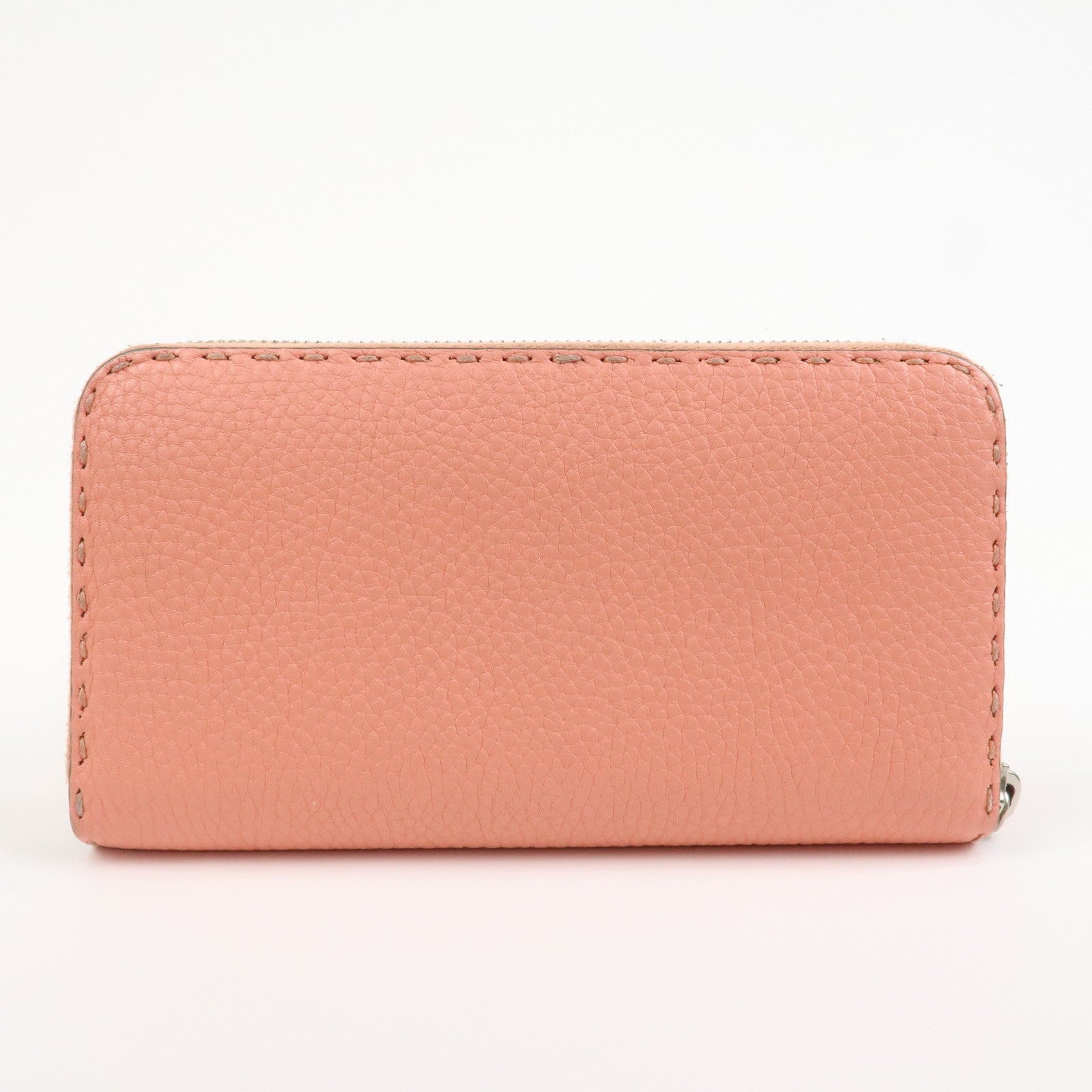 FENDI Leather Round Zippy Long Wallet Pink 8M0299
