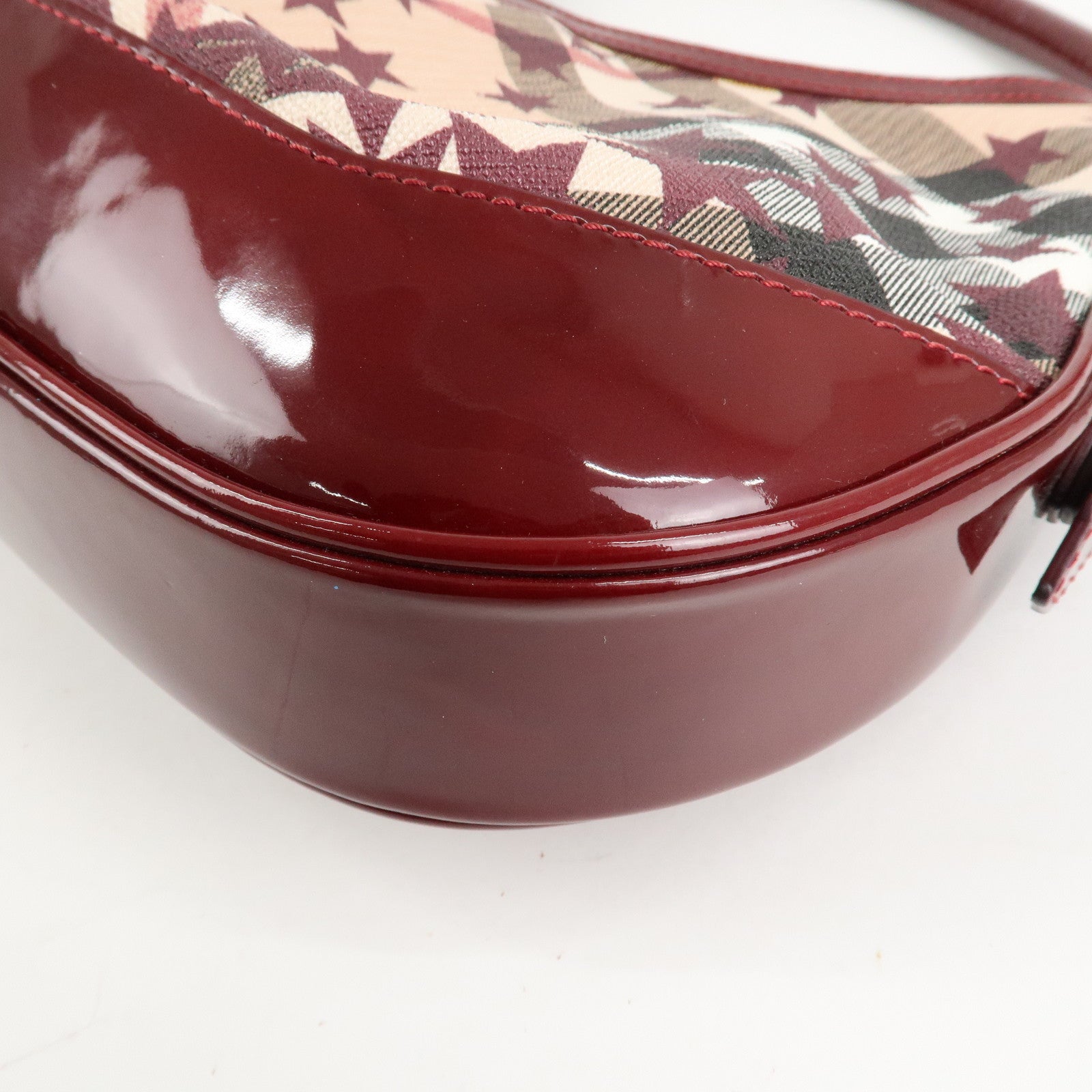 BURBERRY Patent Leather Nova Plaid PVC Shoulder Bag Hand Bag Beige Wine Used