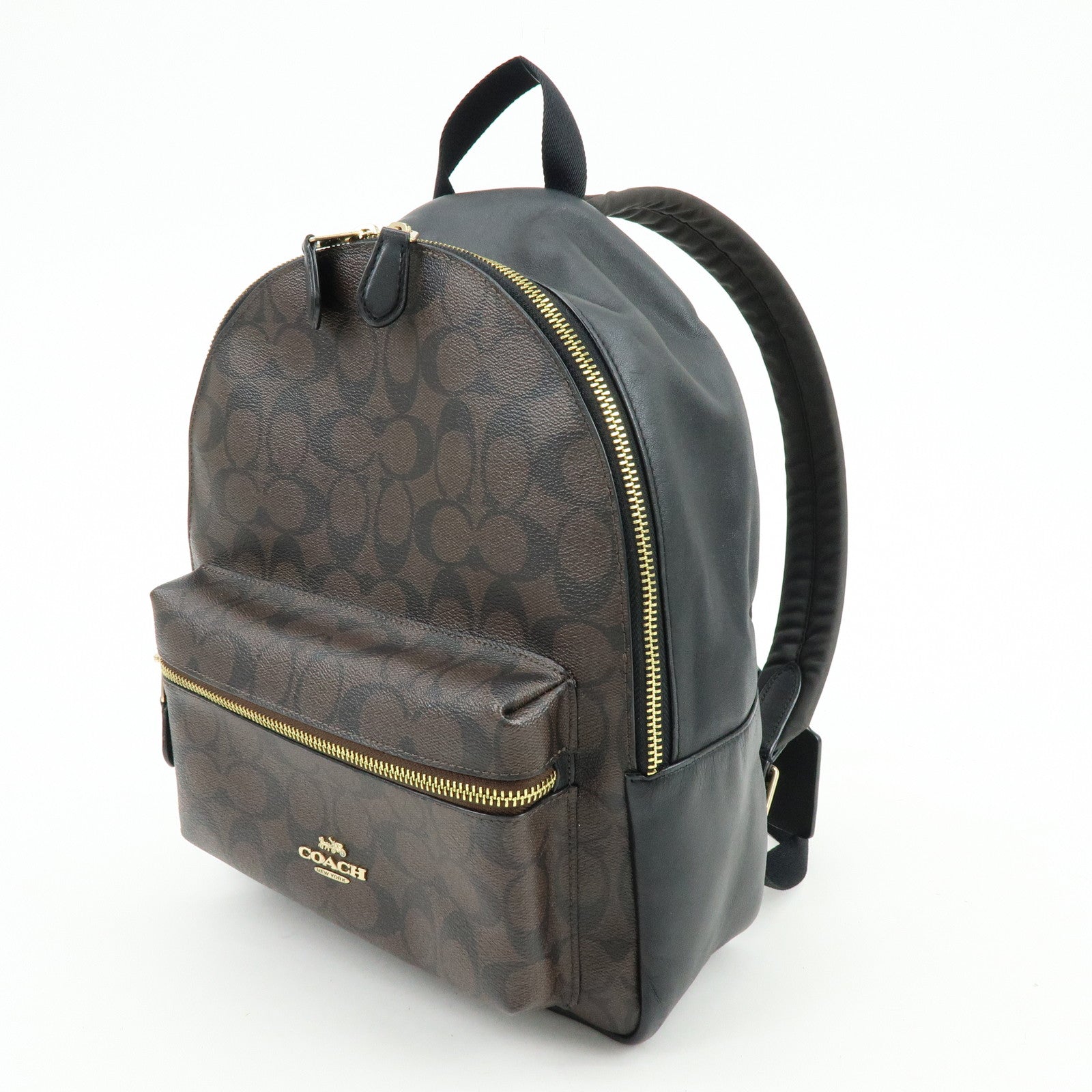 COACH Charlie PVC Canvas Leather Backpack Rucksack Dark Brown