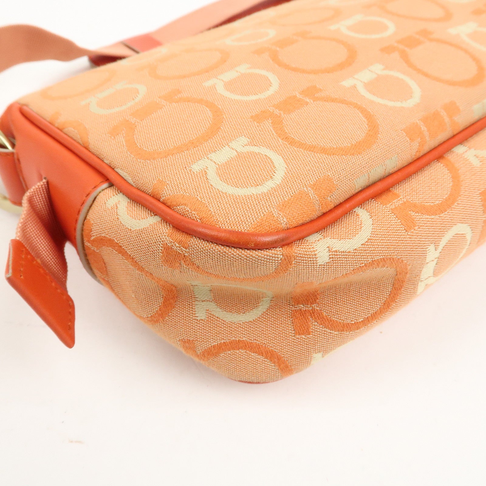 Ferragamo Gancini Canvas Leather Shoulder Bag Orange