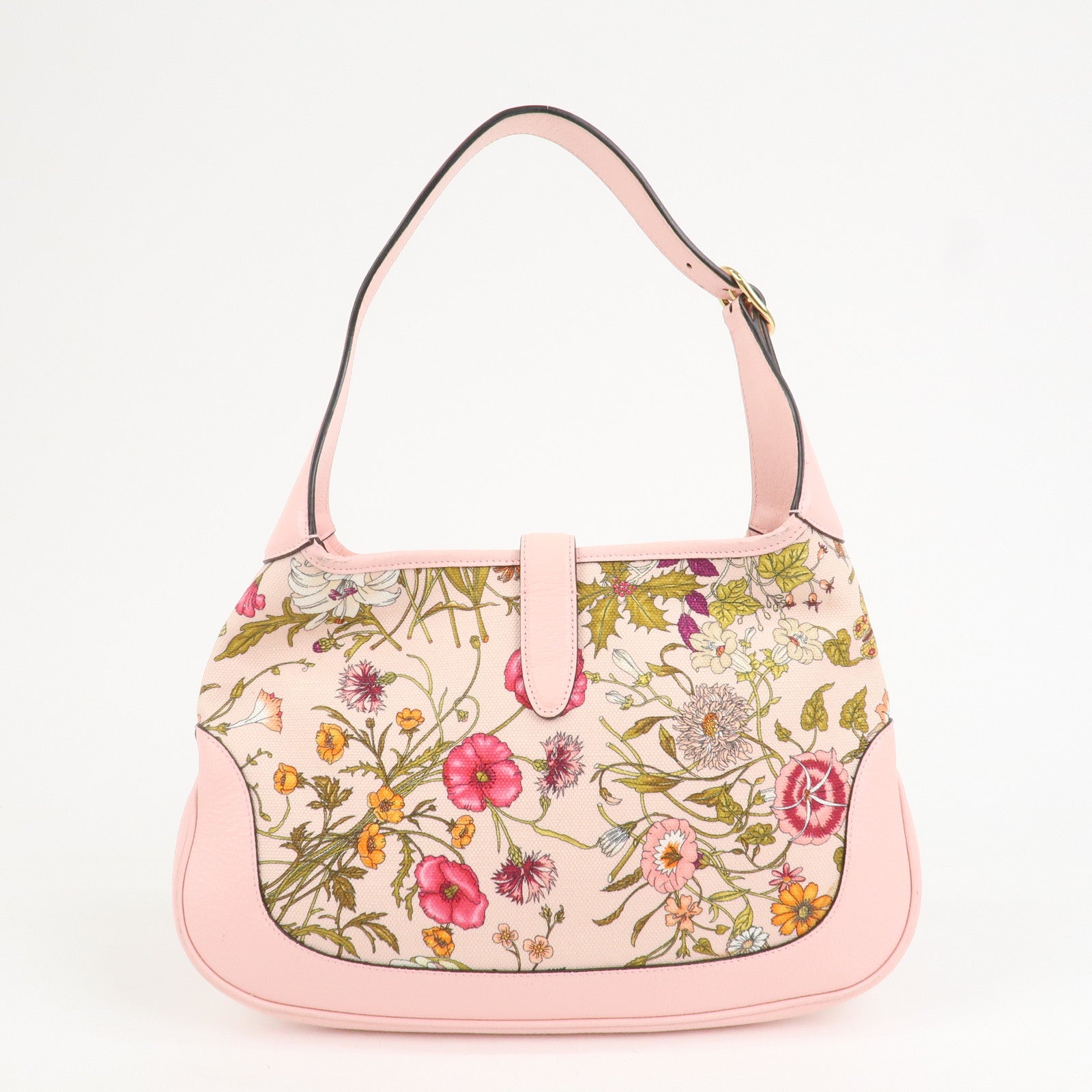 GUCCI New Jackie Flora Canvas Leather Shoulder Bag Hand Bag Pink 550152