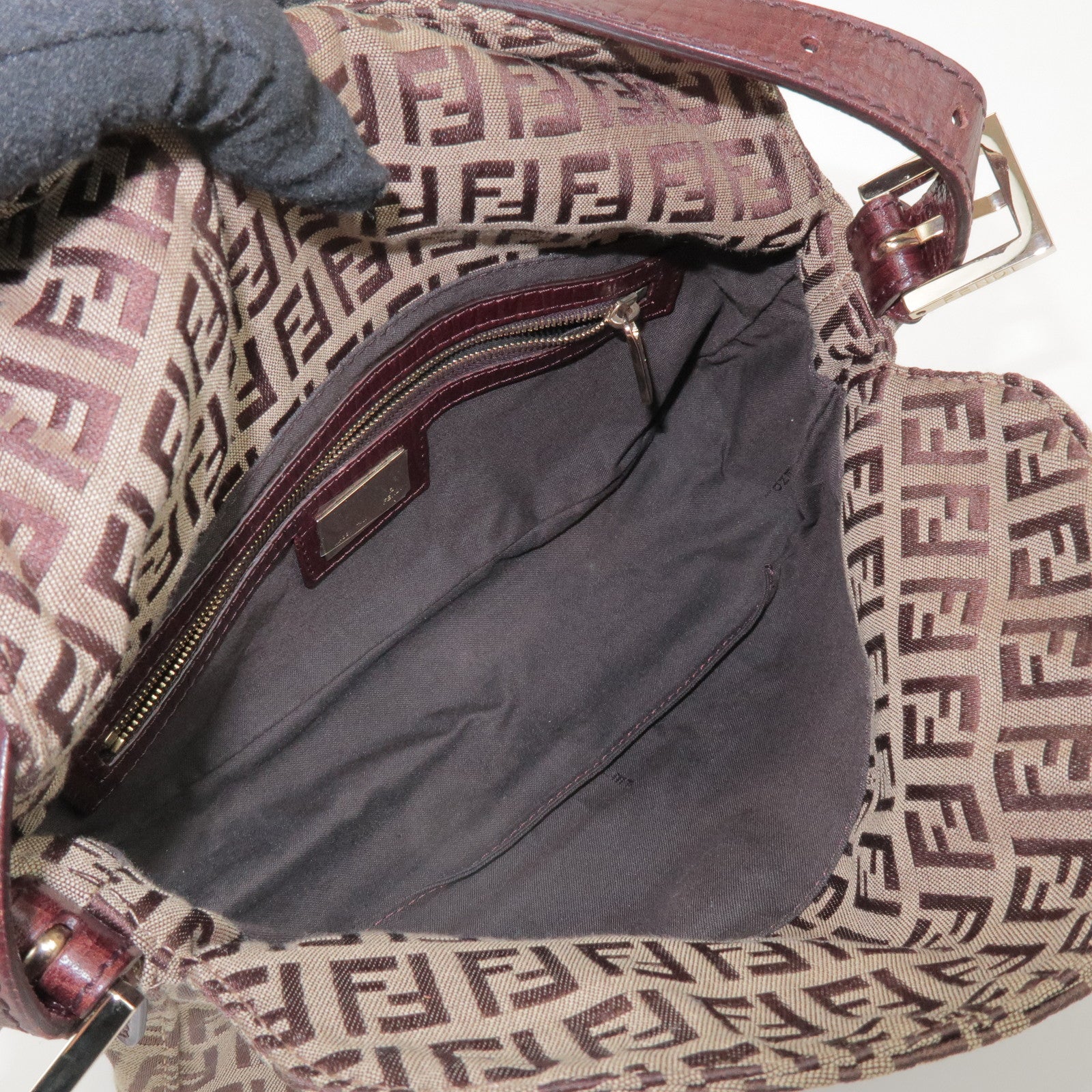 FENDI Zucchino Canvas Leather Hand Bag Brown Beige 8BR003