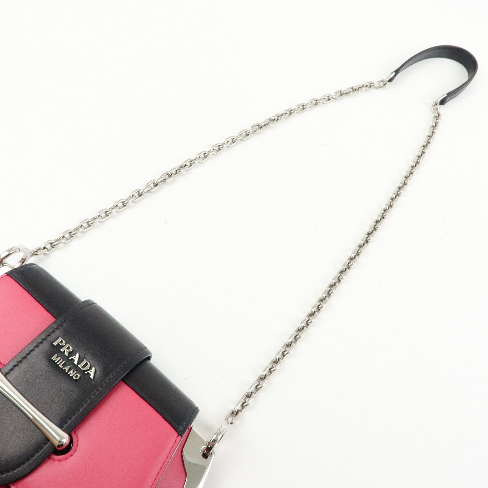 PRADA Sidonie Leather Chain Mini Shoulder Crossbody Bag Pink Black